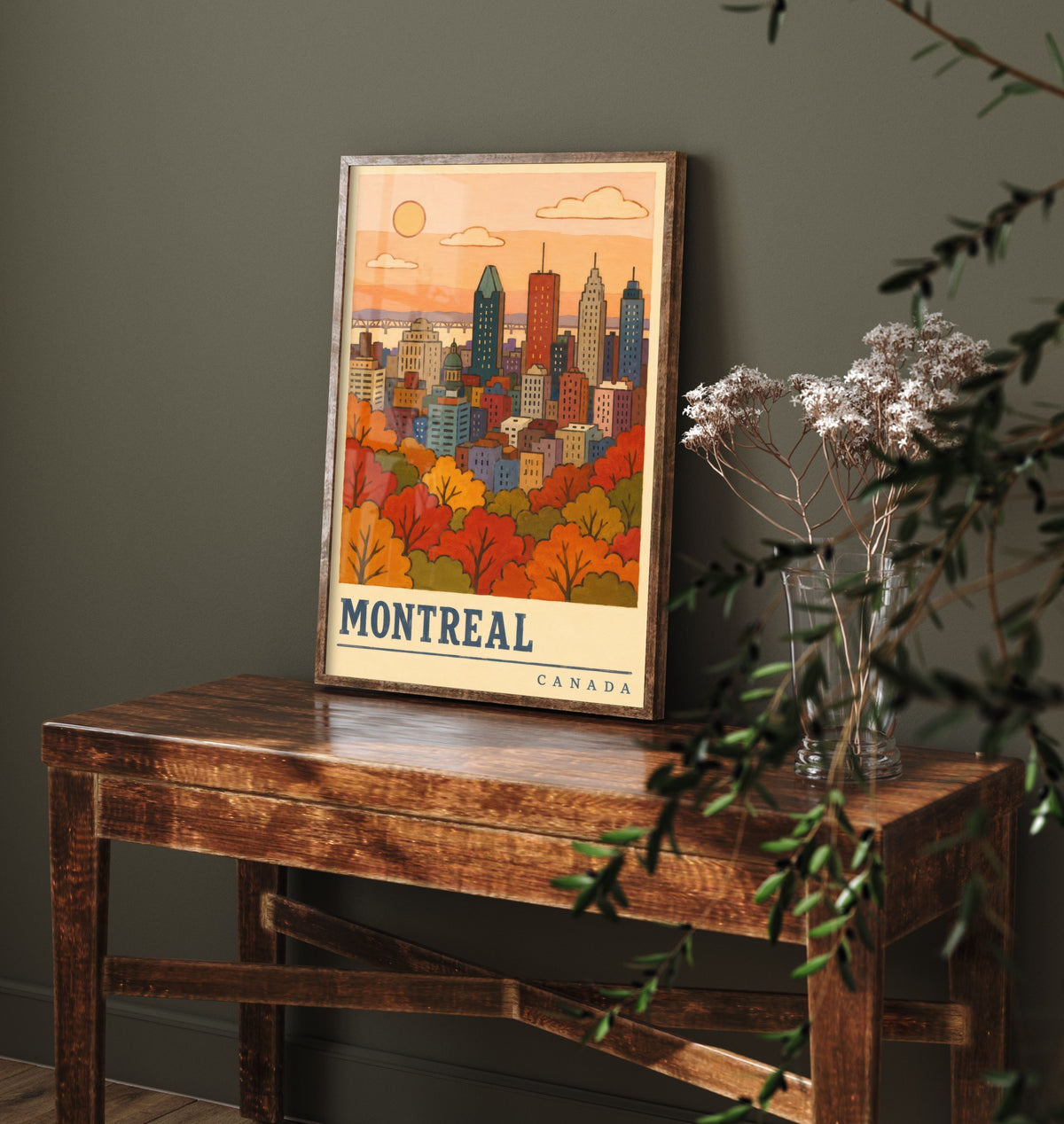 Montreal Autumn Travel Poster - Canada Fall Skyline Art Print - Retro Flat Colour City Illustration 1/3