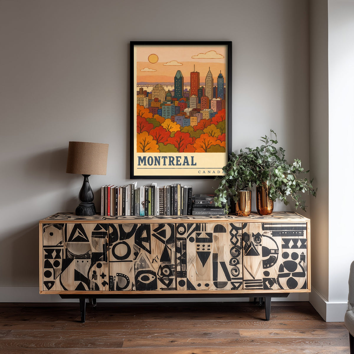 Montreal Autumn Travel Poster - Canada Fall Skyline Art Print - Retro Flat Colour City Illustration 1/3