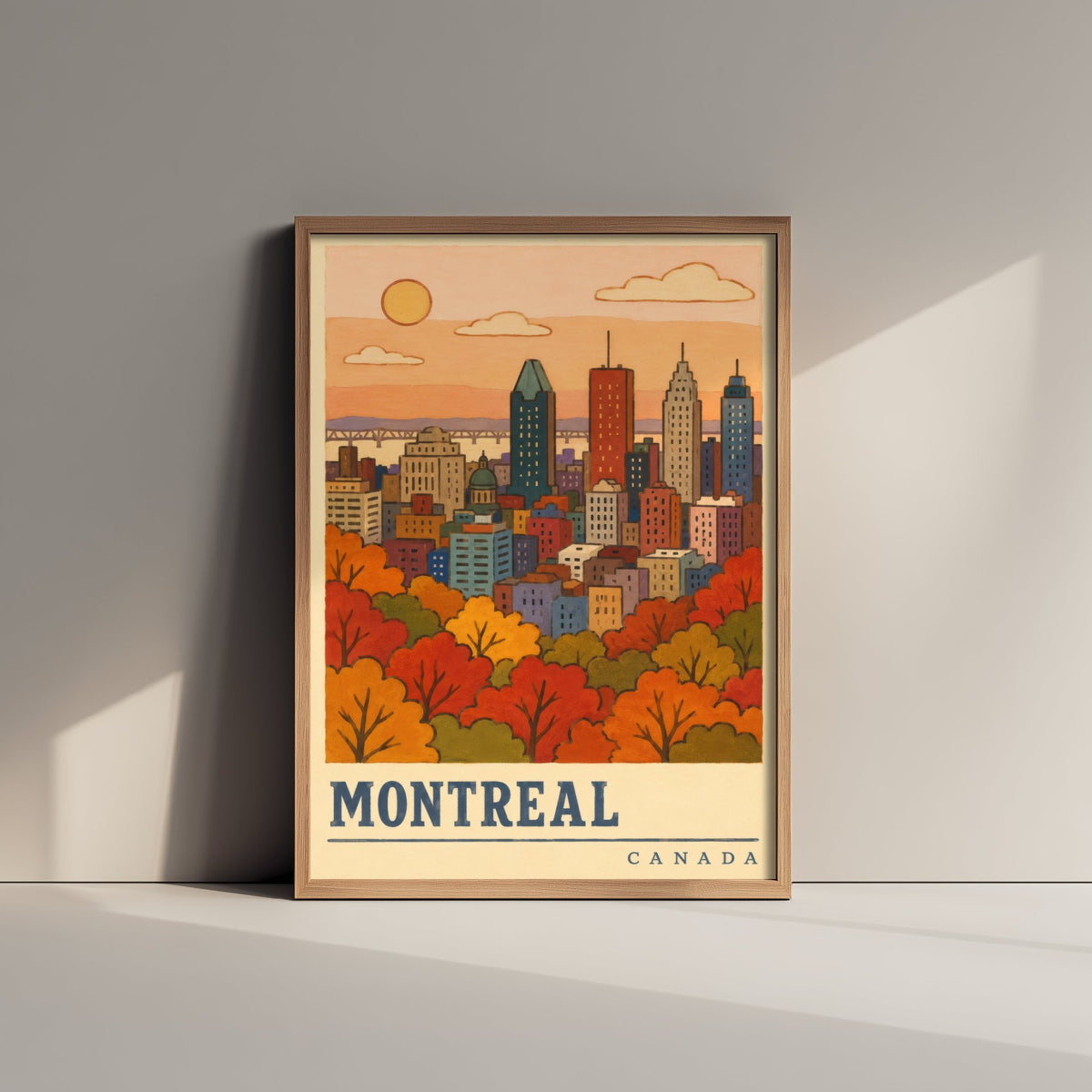 Montreal Autumn Travel Poster - Canada Fall Skyline Art Print - Retro Flat Colour City Illustration 1/3