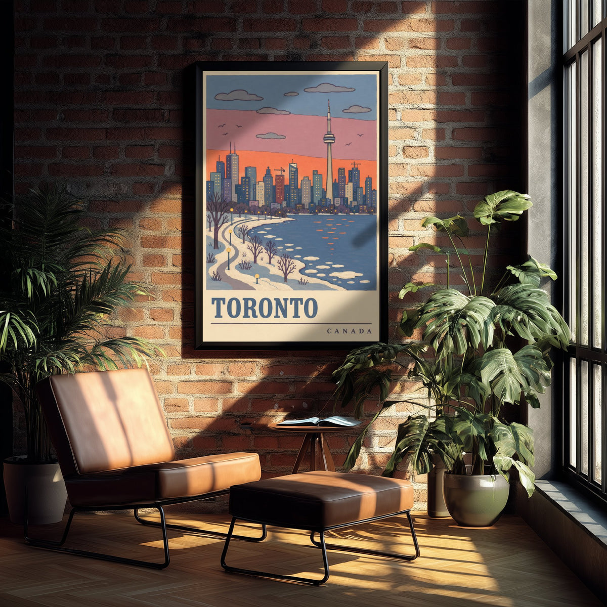 Toronto Winter Travel Poster - CN Tower Snow Scene Art Print - Retro Flat Colour Canada Illustration 2/3