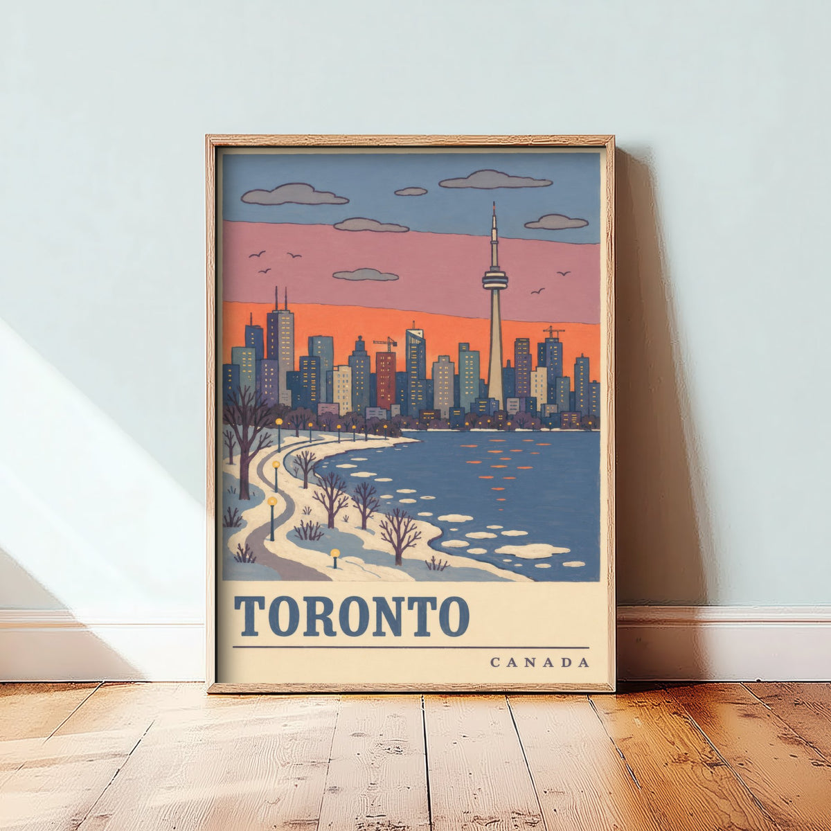 Toronto Winter Travel Poster - CN Tower Snow Scene Art Print - Retro Flat Colour Canada Illustration 2/3