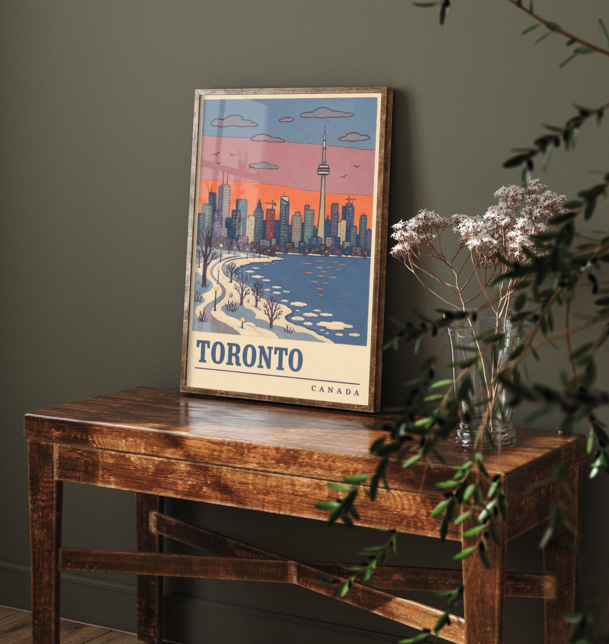 Toronto Winter Travel Poster - CN Tower Snow Scene Art Print - Retro Flat Colour Canada Illustration 2/3