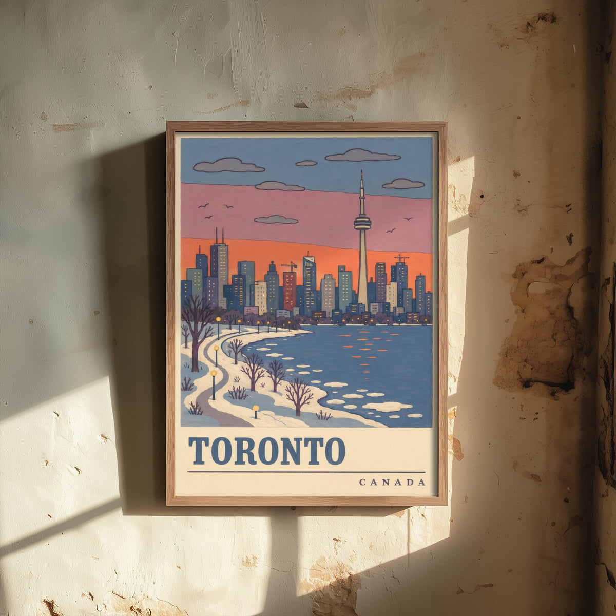 Toronto Winter Travel Poster - CN Tower Snow Scene Art Print - Retro Flat Colour Canada Illustration 2/3