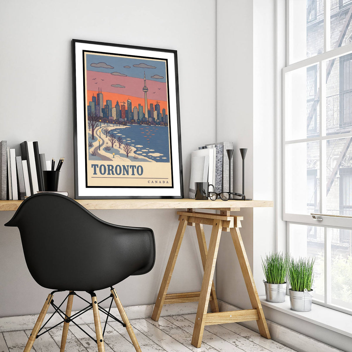 Toronto Winter Travel Poster - CN Tower Snow Scene Art Print - Retro Flat Colour Canada Illustration 2/3