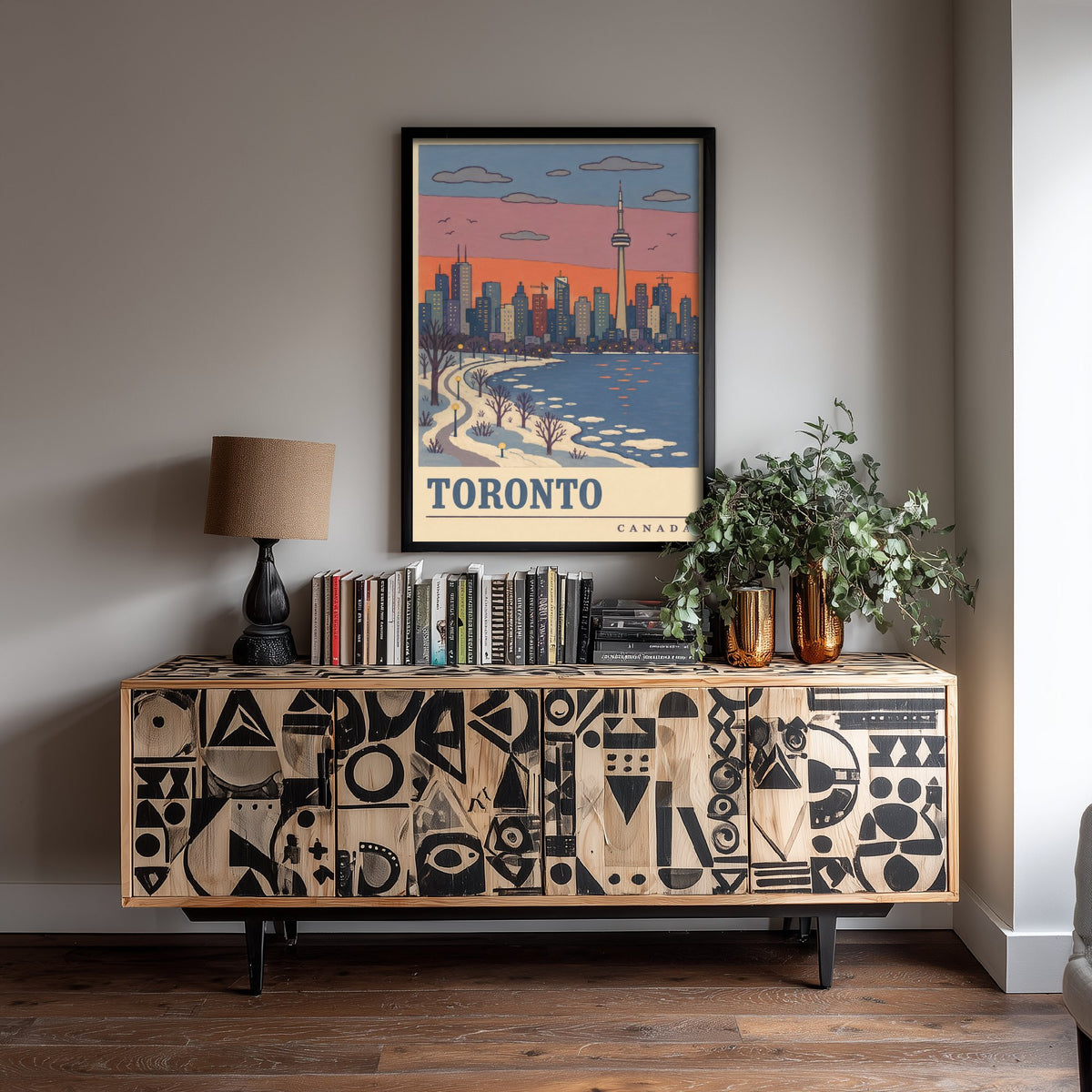 Toronto Winter Travel Poster - CN Tower Snow Scene Art Print - Retro Flat Colour Canada Illustration 2/3