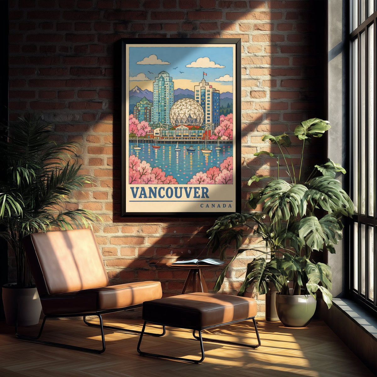 Vancouver Spring Travel Poster - Cherry Blossom Harbour Art Print - Retro Flat Colour Canada Illustration 3/3