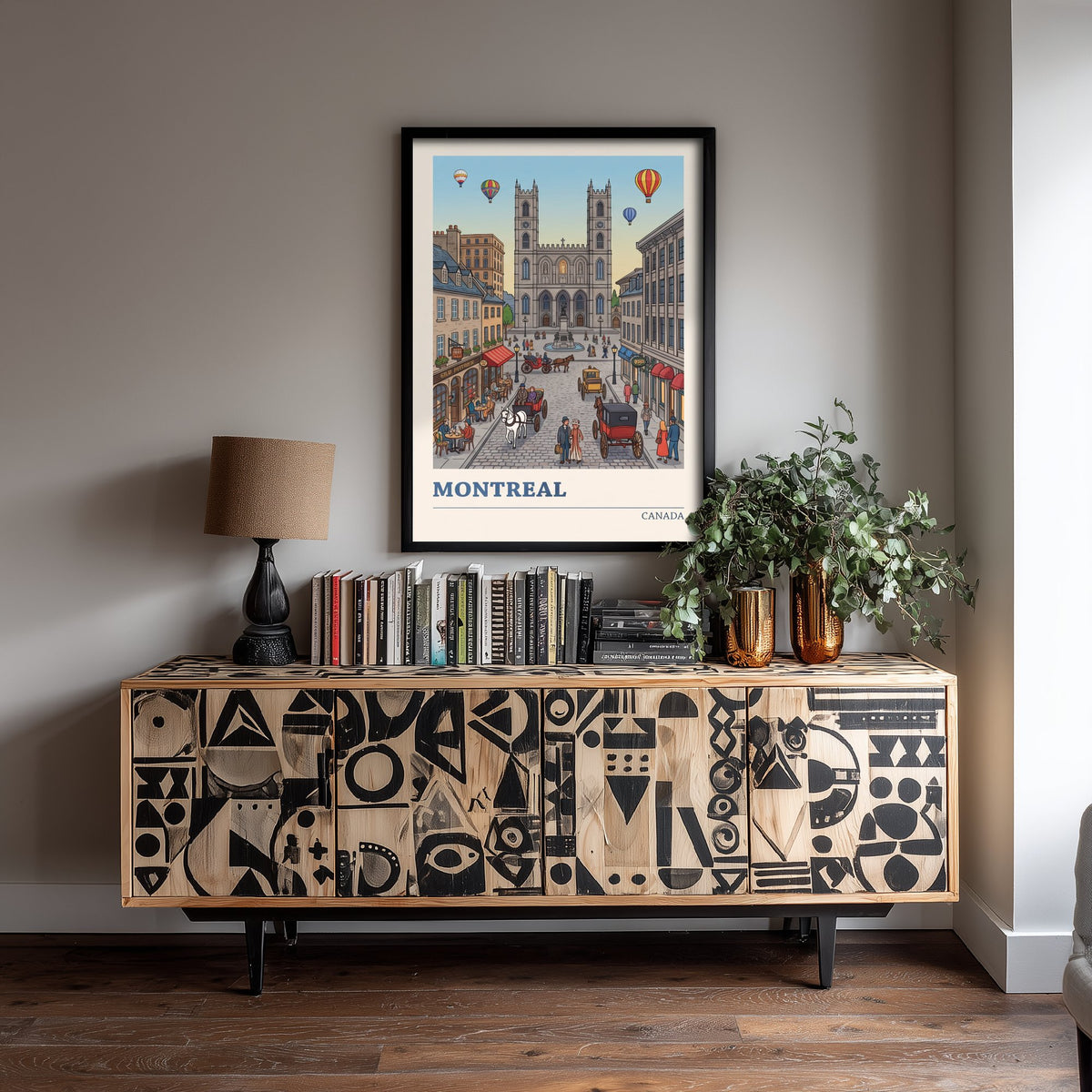Montreal Travel Poster - Notre-Dame Basilica Art Print - Horse Carriage Hot Air Balloon Illustration - Old Montreal Canada V3 3/3