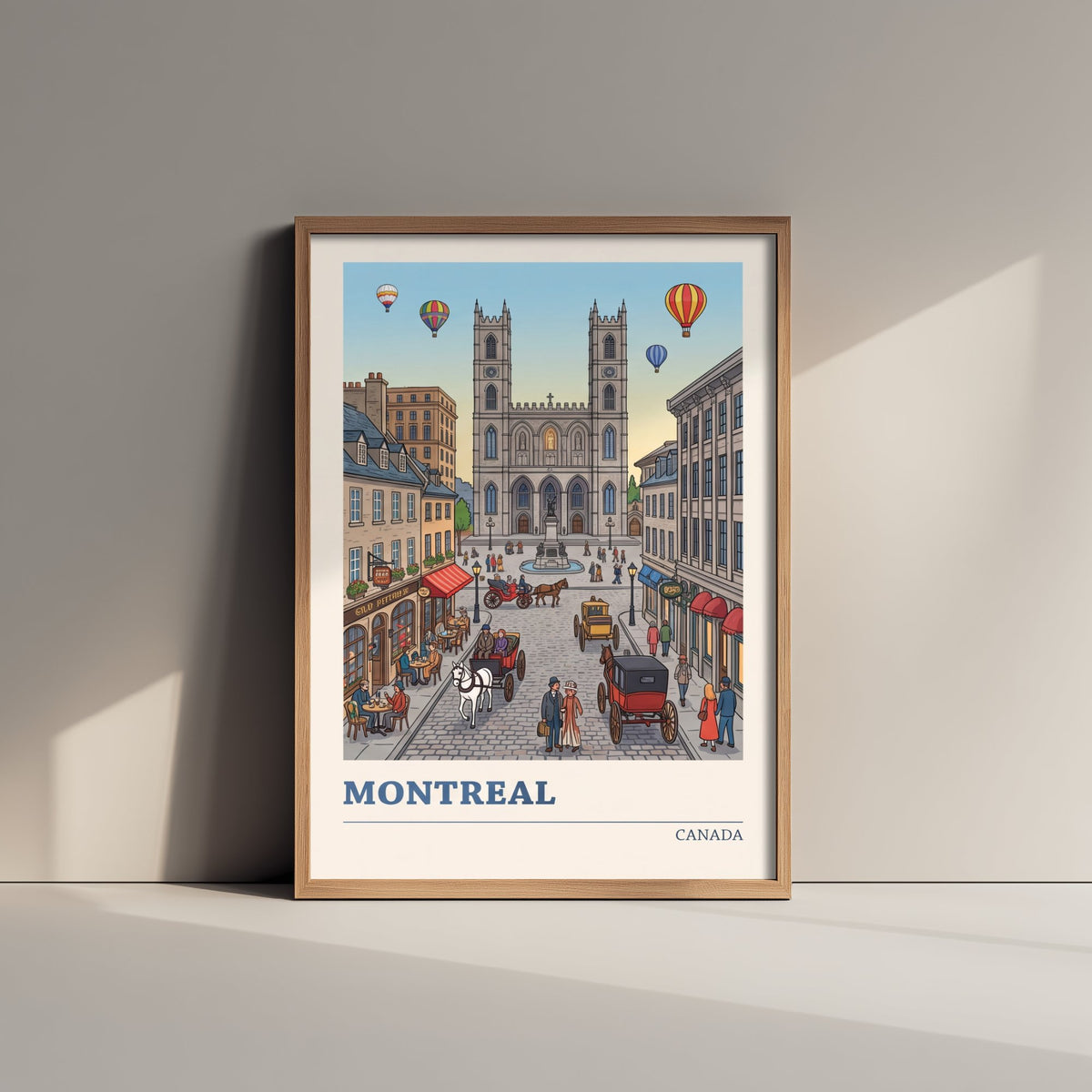 Montreal Travel Poster - Notre-Dame Basilica Art Print - Horse Carriage Hot Air Balloon Illustration - Old Montreal Canada V3 3/3