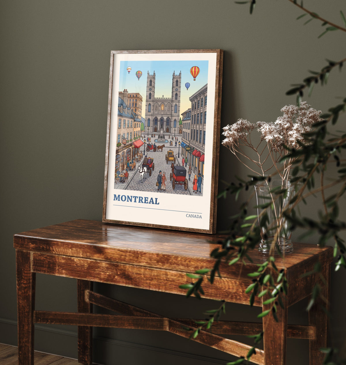 Montreal Travel Poster - Notre-Dame Basilica Art Print - Horse Carriage Hot Air Balloon Illustration - Old Montreal Canada V3 3/3
