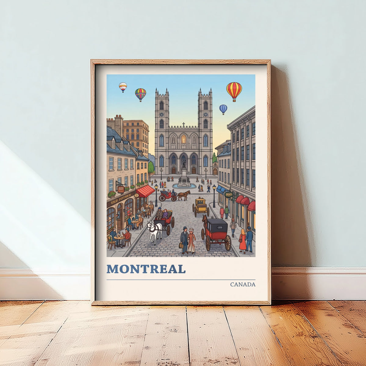 Montreal Travel Poster - Notre-Dame Basilica Art Print - Horse Carriage Hot Air Balloon Illustration - Old Montreal Canada V3 3/3