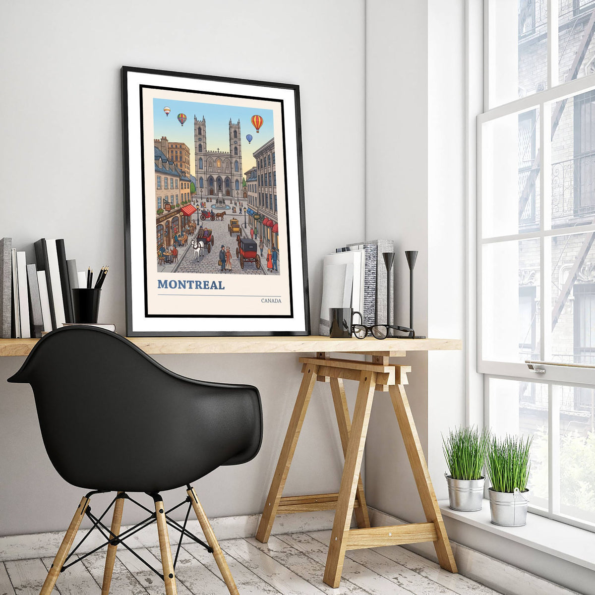 Montreal Travel Poster - Notre-Dame Basilica Art Print - Horse Carriage Hot Air Balloon Illustration - Old Montreal Canada V3 3/3
