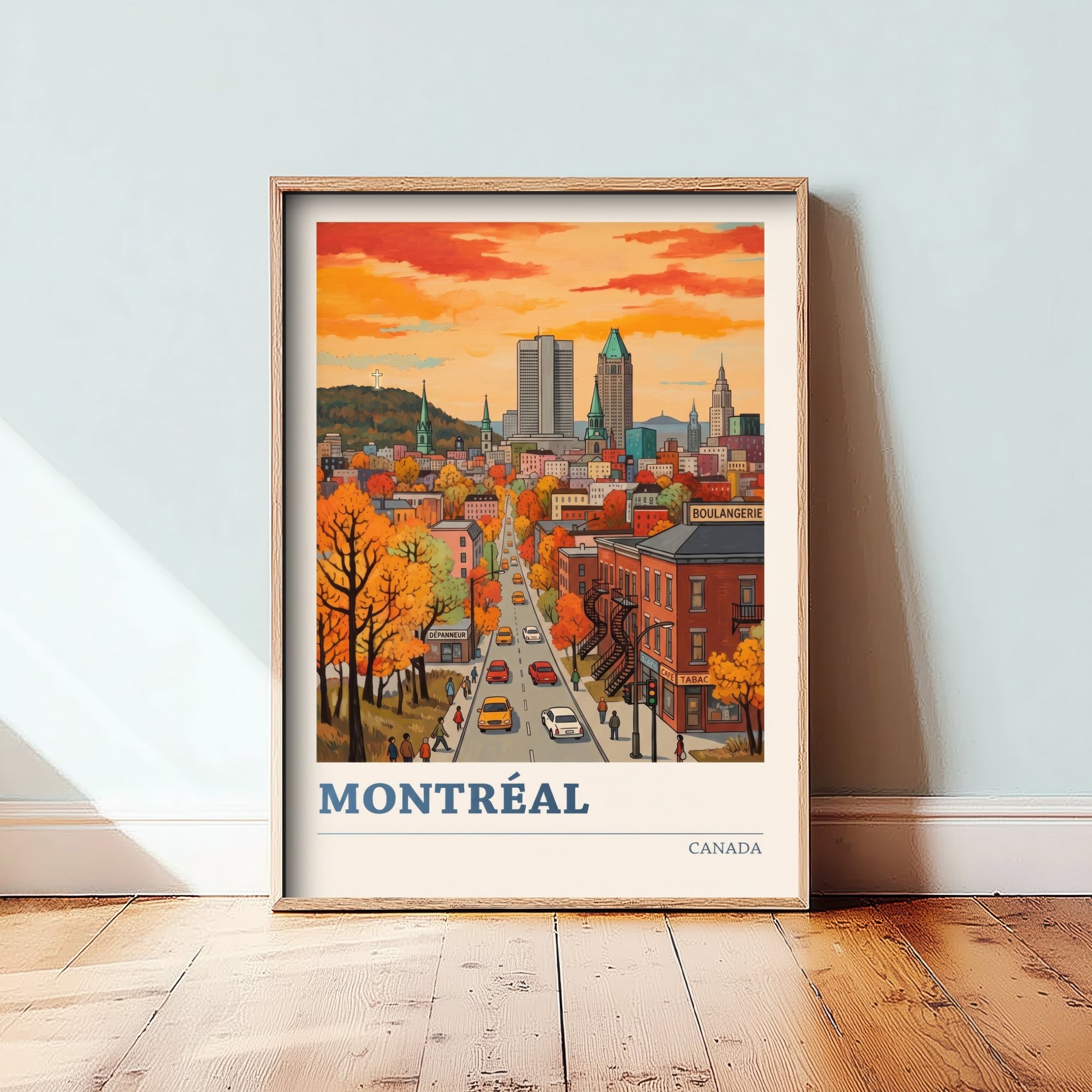 Montreal Sunset Travel Poster - Autumn Boulevard Art Print - Bold Colourful Quebec City Illustration V2 2/3