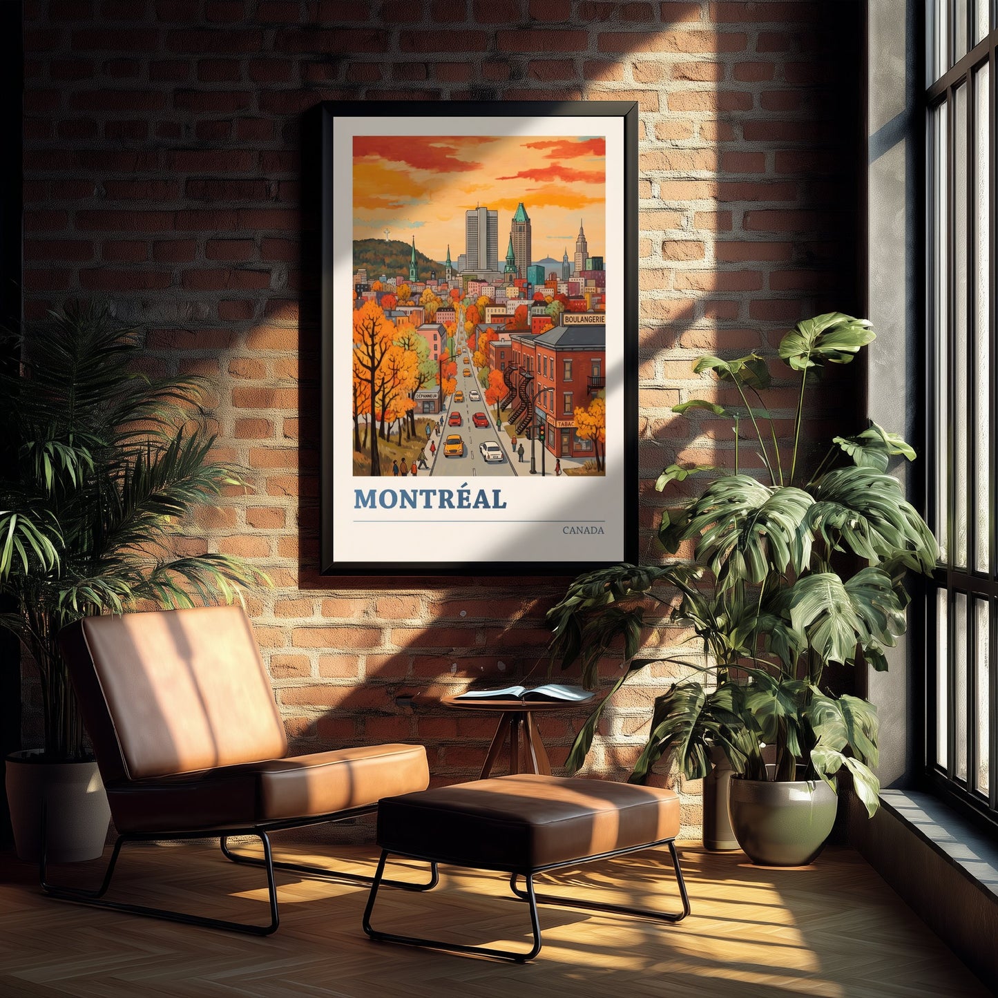 Montreal Sunset Travel Poster - Autumn Boulevard Art Print - Bold Colourful Quebec City Illustration V2 2/3