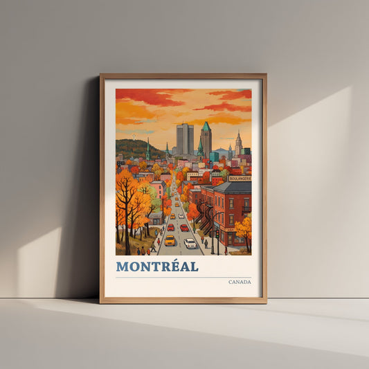 Montreal Sunset Travel Poster - Autumn Boulevard Art Print - Bold Colourful Quebec City Illustration V2 2/3