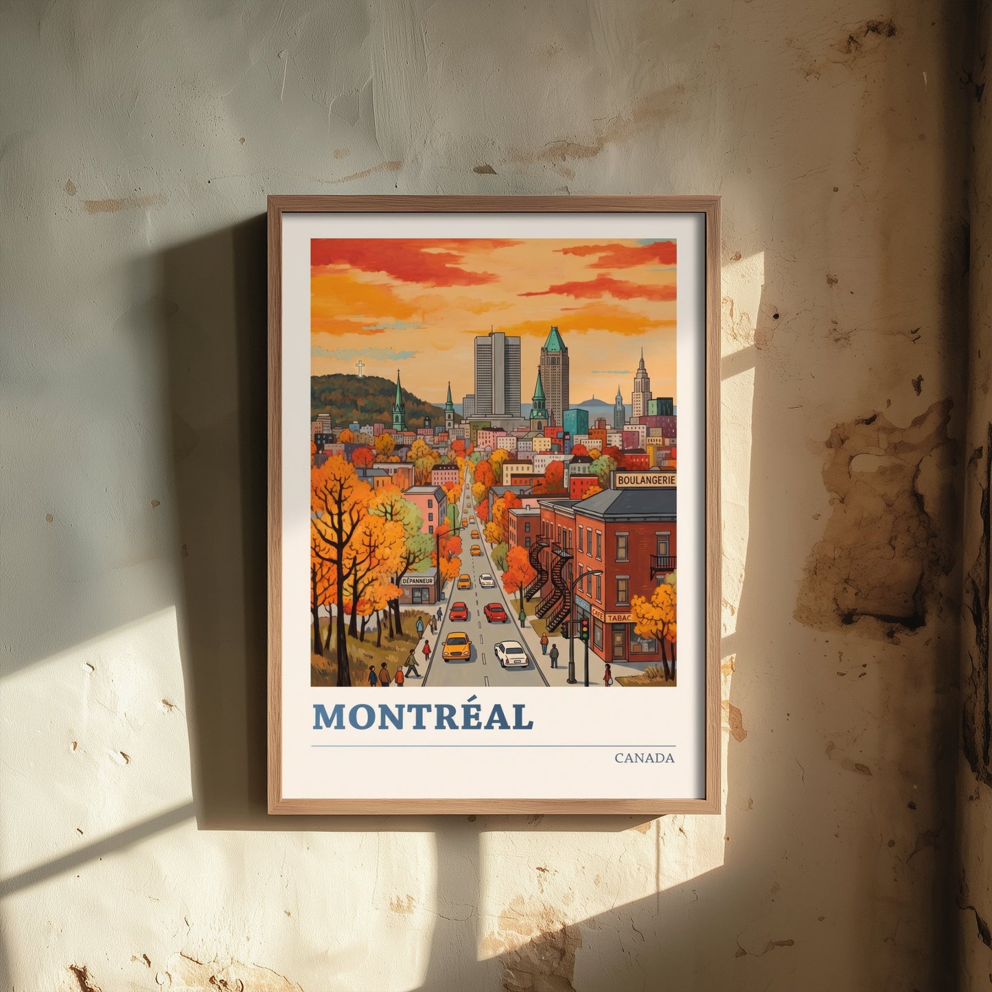 Montreal Sunset Travel Poster - Autumn Boulevard Art Print - Bold Colourful Quebec City Illustration V2 2/3