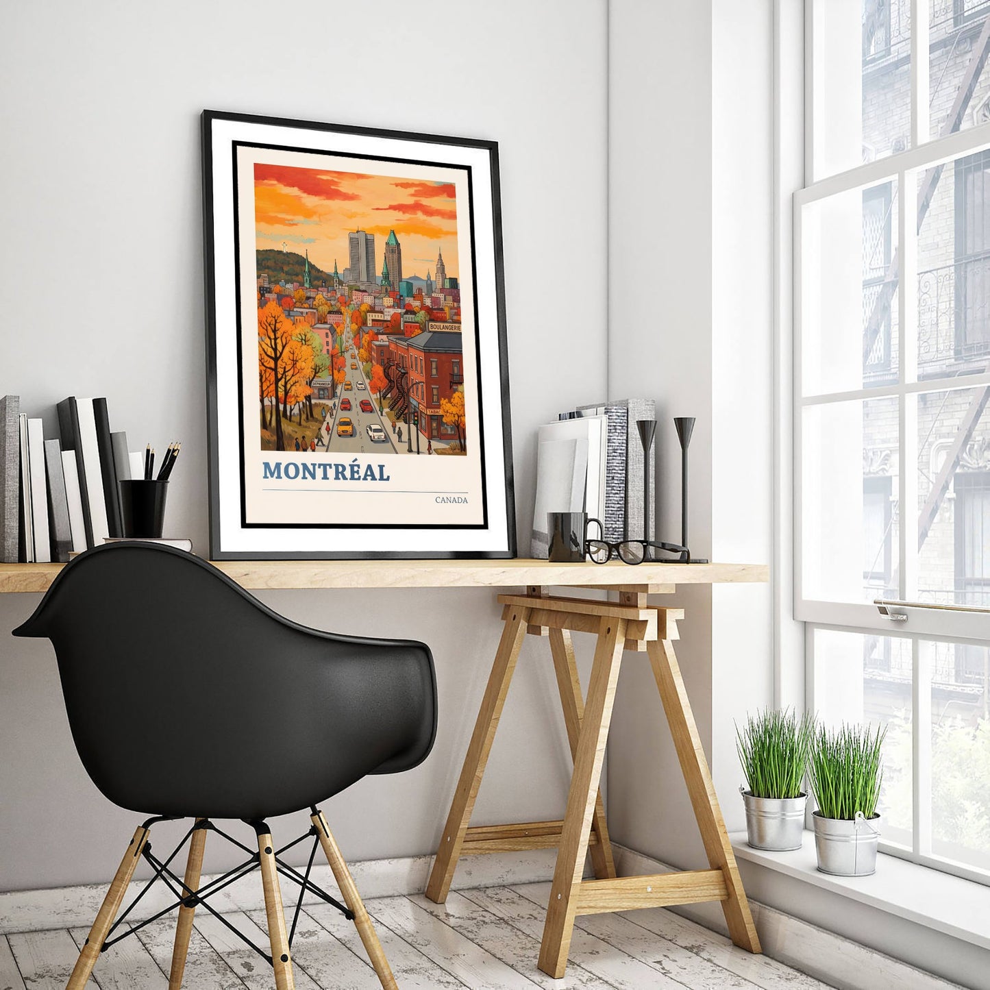 Montreal Sunset Travel Poster - Autumn Boulevard Art Print - Bold Colourful Quebec City Illustration V2 2/3