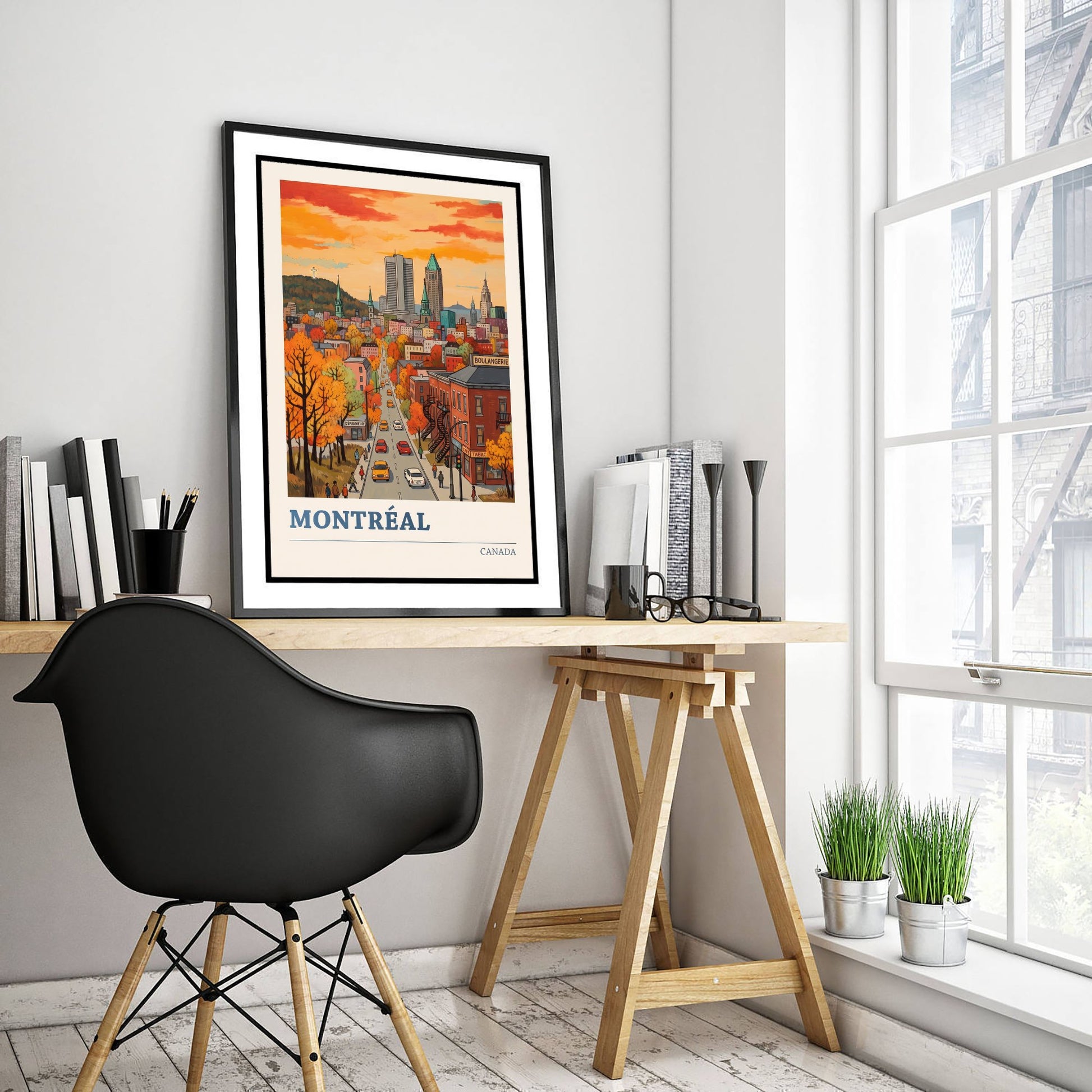 Montreal Sunset Travel Poster - Autumn Boulevard Art Print - Bold Colourful Quebec City Illustration V2 2/3