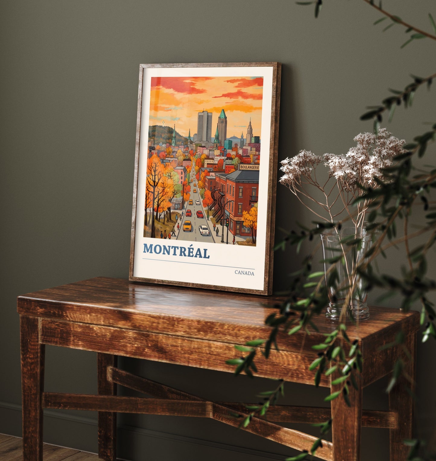 Montreal Sunset Travel Poster - Autumn Boulevard Art Print - Bold Colourful Quebec City Illustration V2 2/3