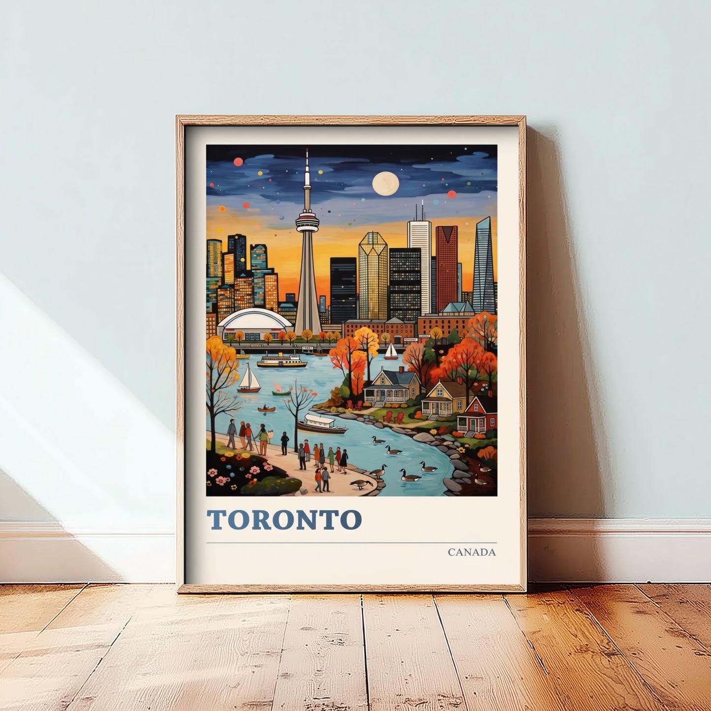 Toronto Travel Poster - CN Tower at Dusk Art Print - Bold Colourful Waterfront Folk Style Illustration V2 3/3