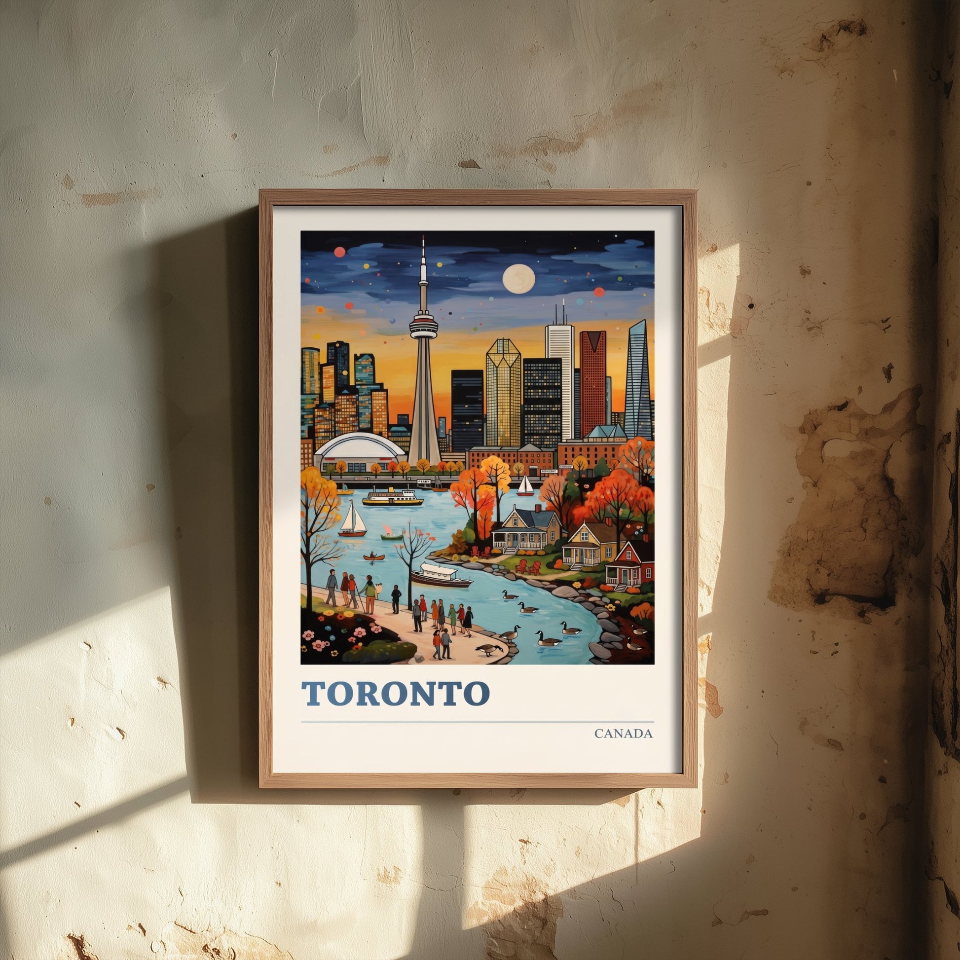 Toronto Travel Poster - CN Tower at Dusk Art Print - Bold Colourful Waterfront Folk Style Illustration V2 3/3