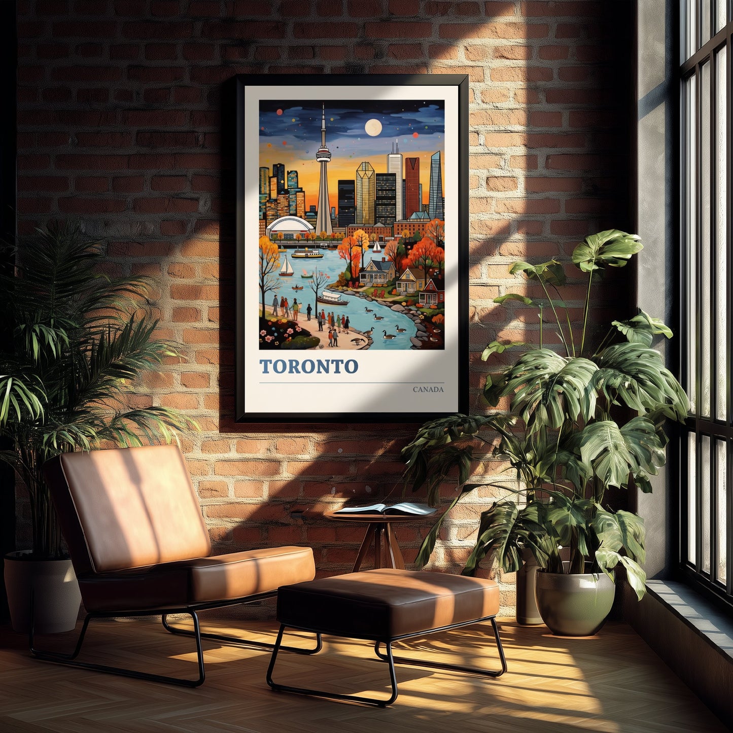 Toronto Travel Poster - CN Tower at Dusk Art Print - Bold Colourful Waterfront Folk Style Illustration V2 3/3