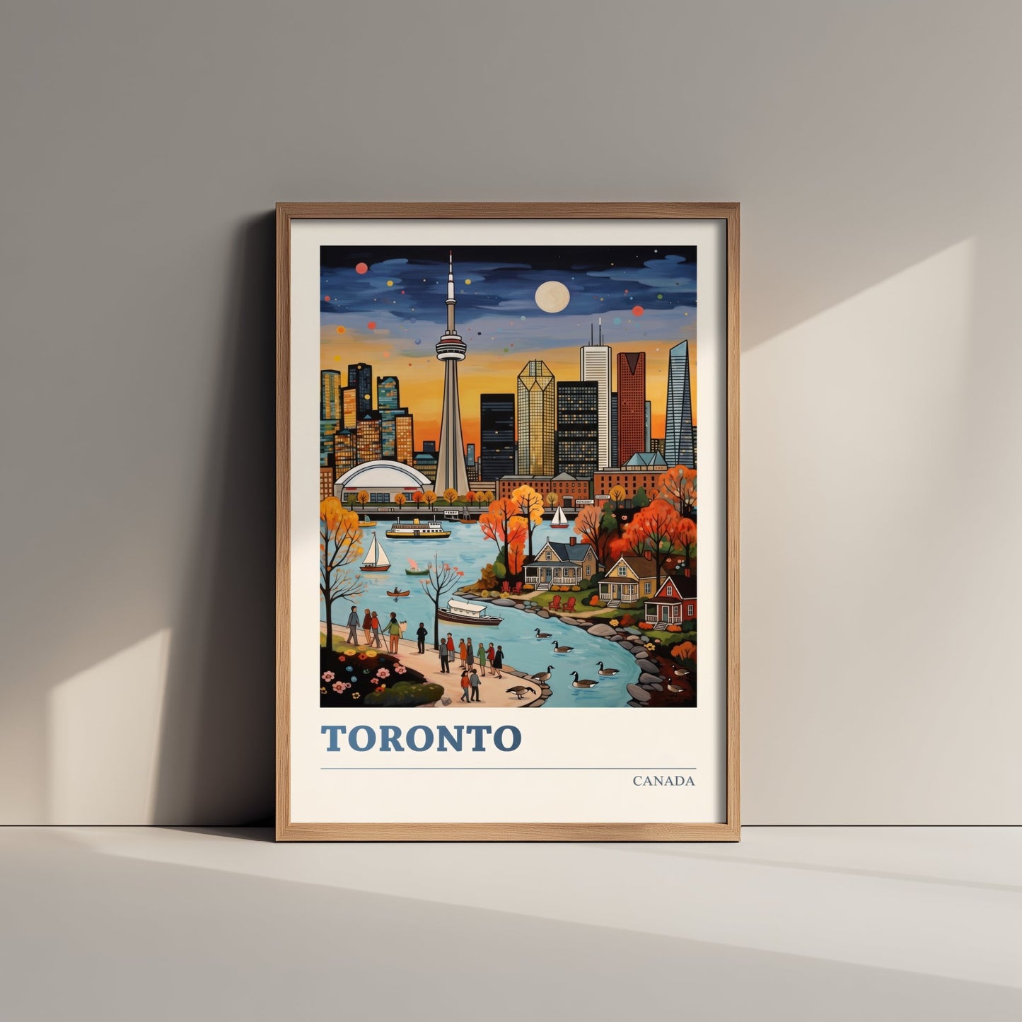 Toronto Travel Poster - CN Tower at Dusk Art Print - Bold Colourful Waterfront Folk Style Illustration V2 3/3
