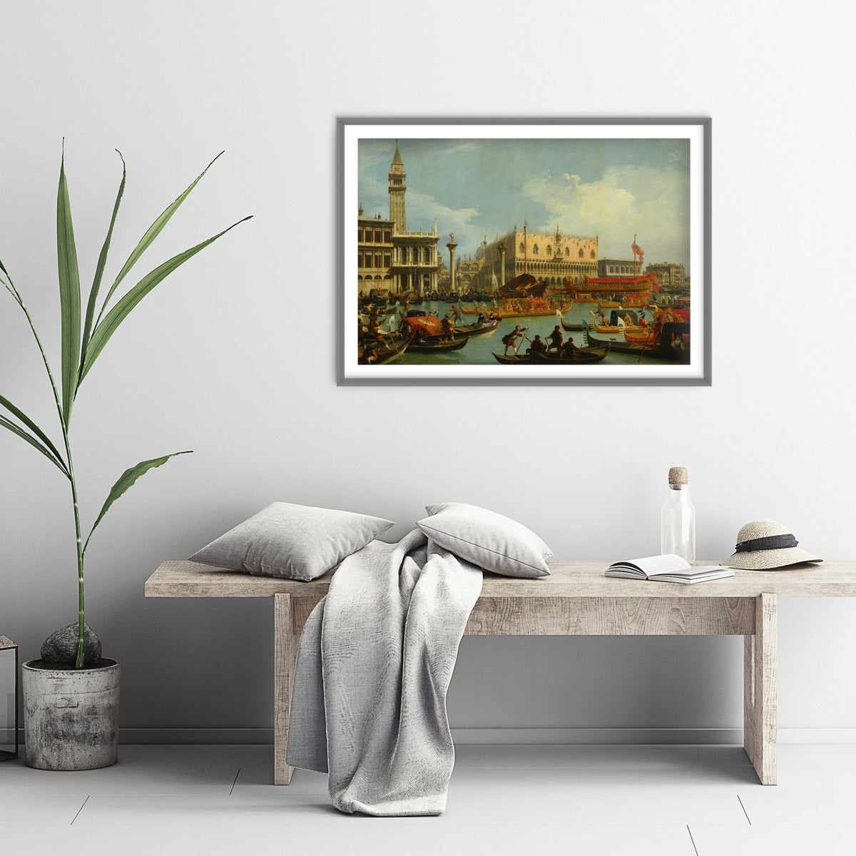 Canaletto - The Bucentaur's Return to the Pier by the Palazzo Ducale (c. 1730) - Classic Painting Art Print - Venice Gondolas Poster