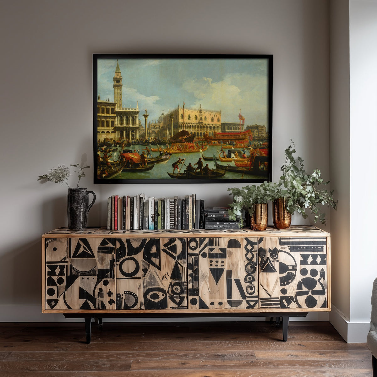 Canaletto - The Bucentaur's Return to the Pier by the Palazzo Ducale (c. 1730) - Classic Painting Art Print - Venice Gondolas Poster