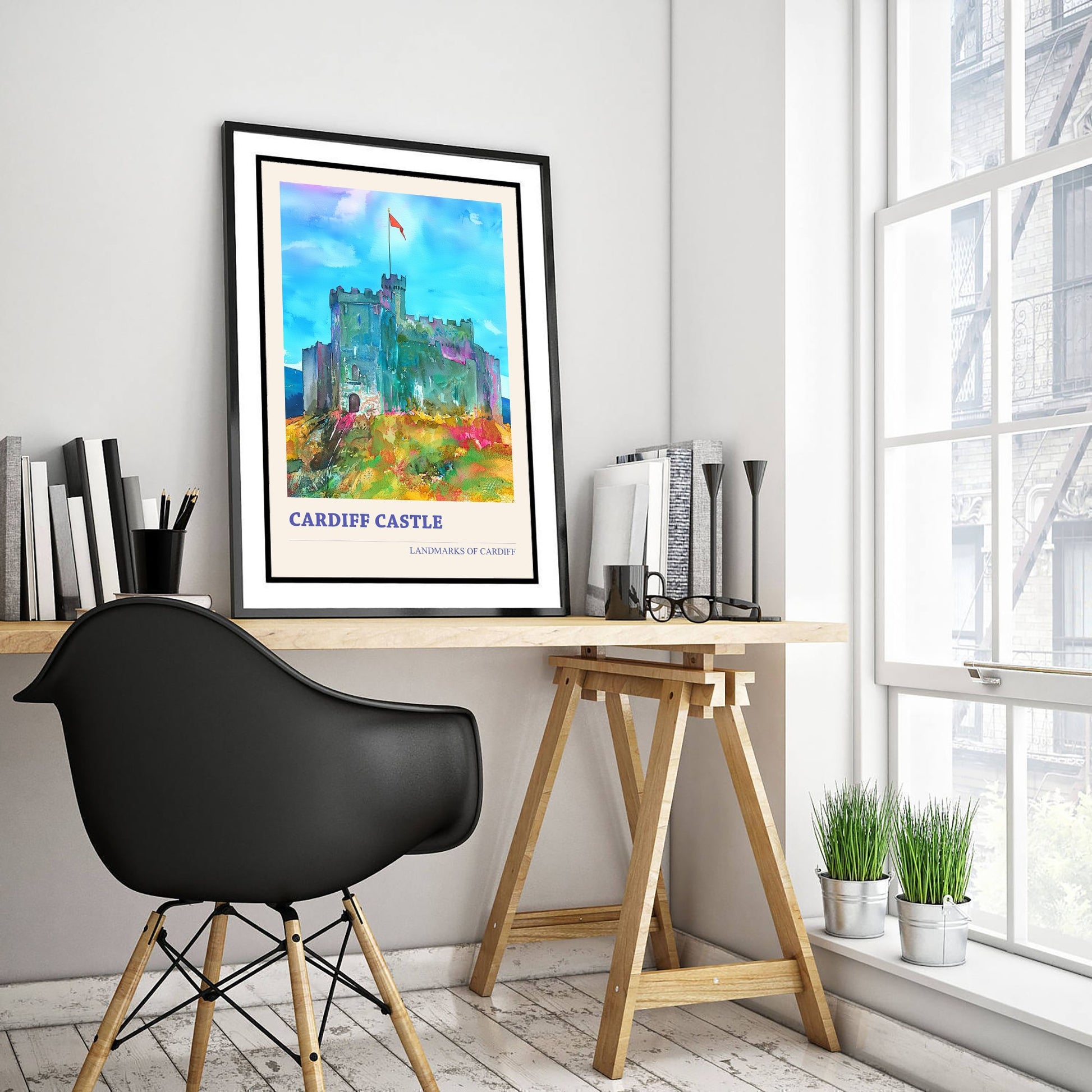 Cardiff Castle Travel Poster - Welsh Landmark Art Print - Vibrant Watercolour - Cardiff Wales 2/3