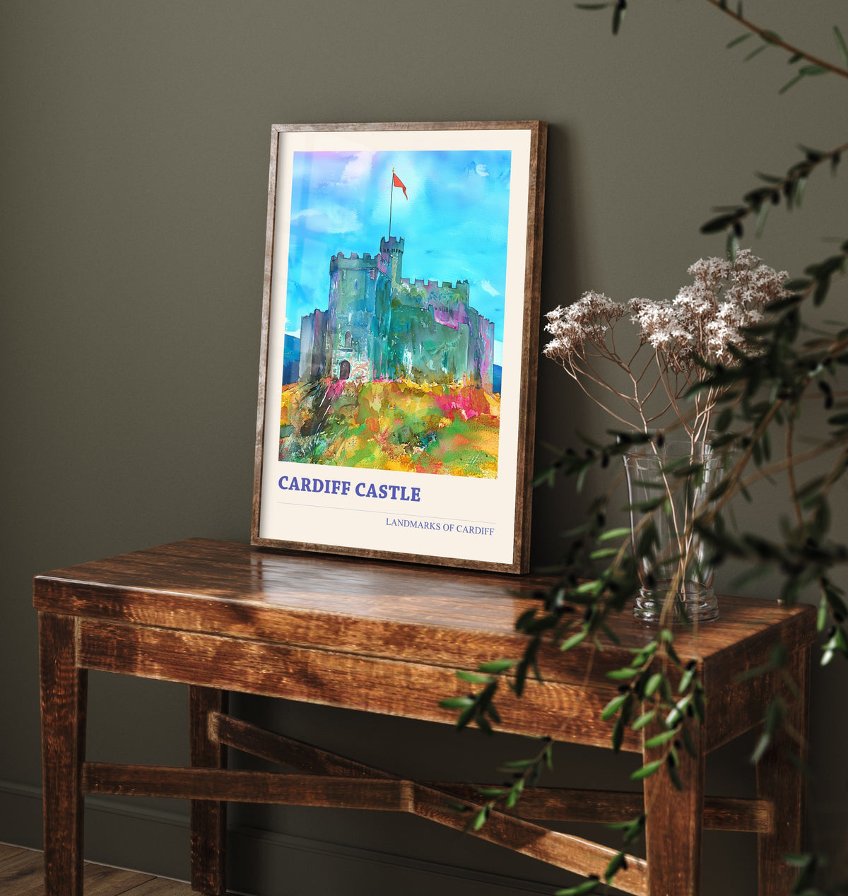 Cardiff Castle Travel Poster - Welsh Landmark Art Print - Vibrant Watercolour - Cardiff Wales 2/3