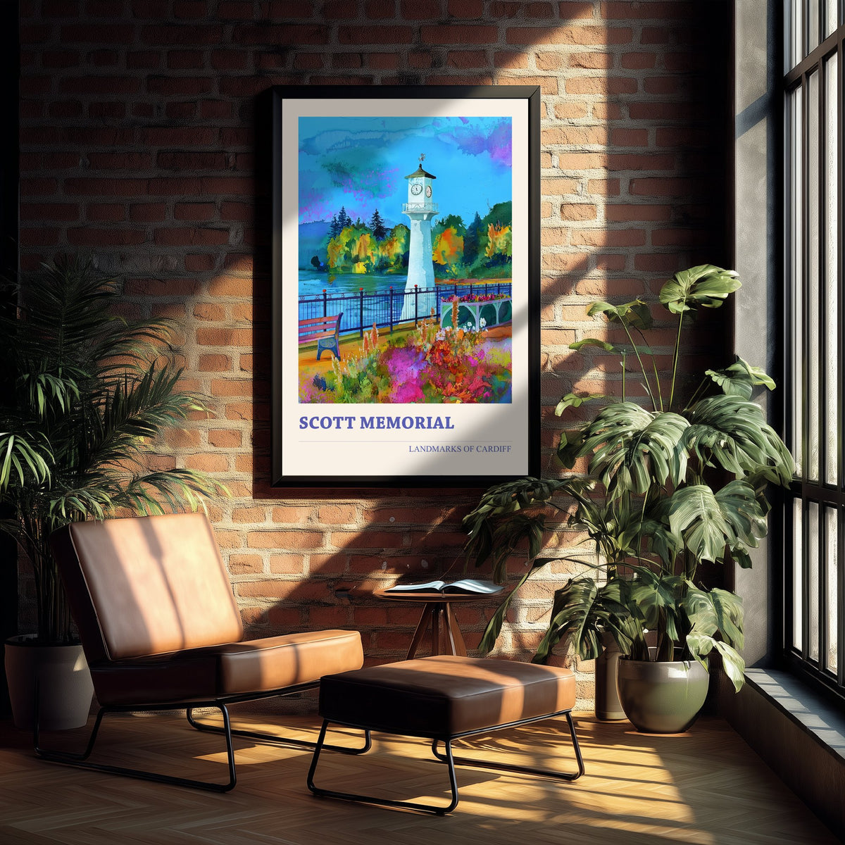Cardiff Scott Memorial Travel Poster - Welsh Landmark Art Print - Vibrant Watercolour - Roath Park Lighthouse 3/3