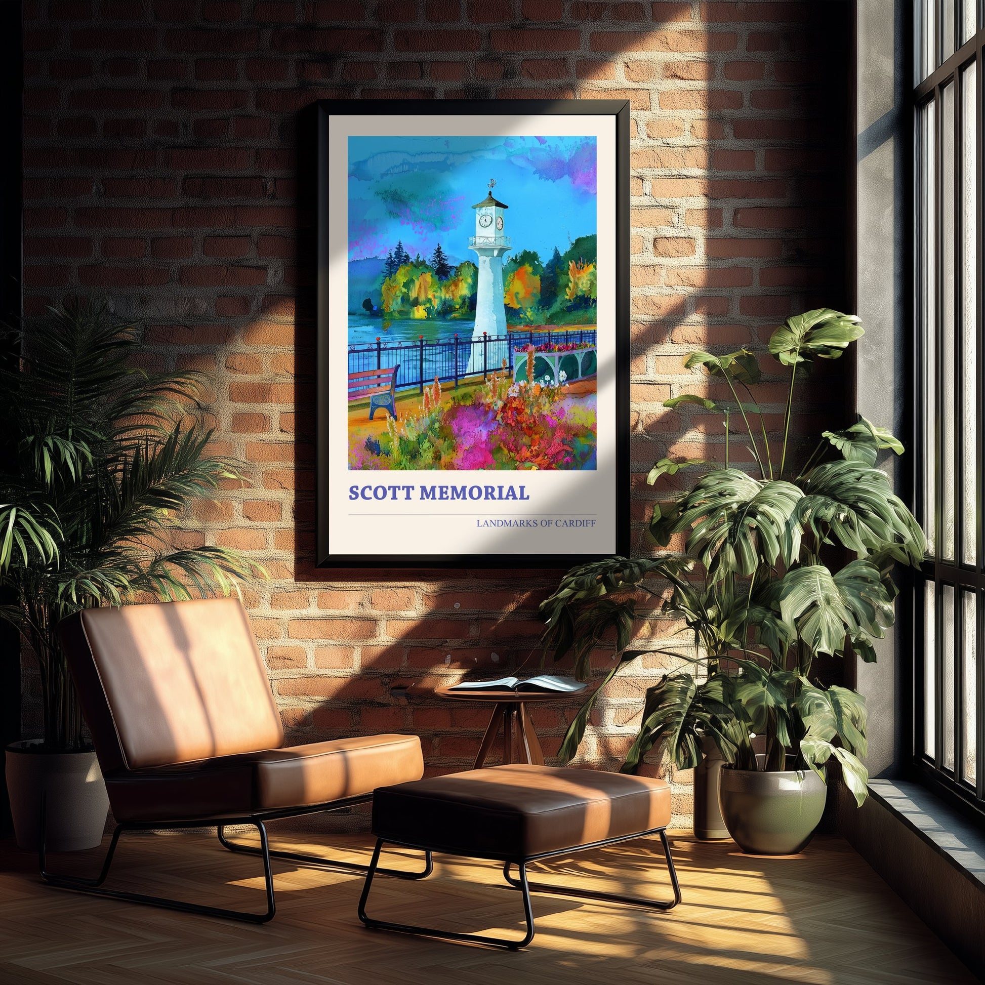 Cardiff Scott Memorial Travel Poster - Welsh Landmark Art Print - Vibrant Watercolour - Roath Park Lighthouse 3/3
