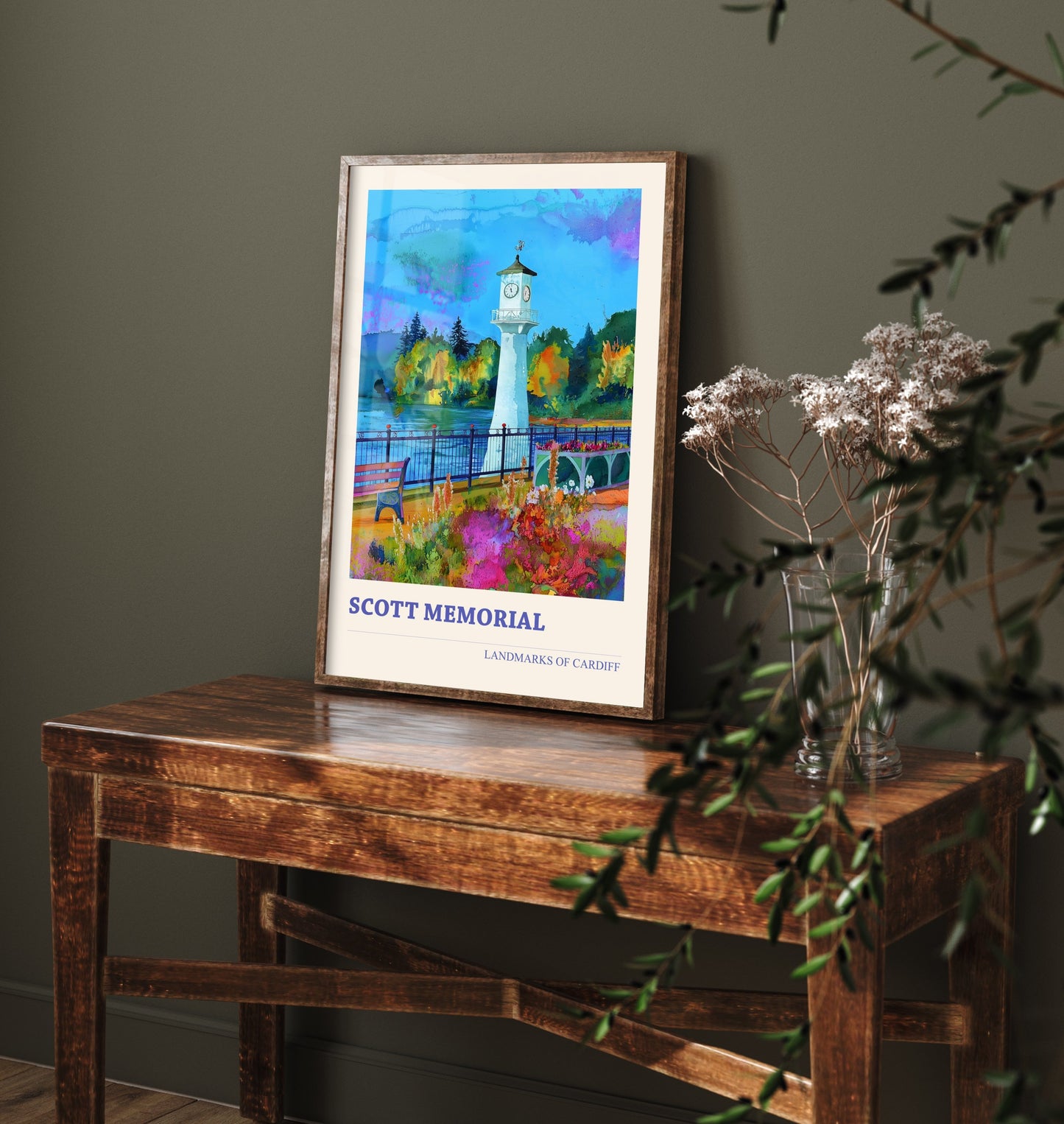 Cardiff Scott Memorial Travel Poster - Welsh Landmark Art Print - Vibrant Watercolour - Roath Park Lighthouse 3/3