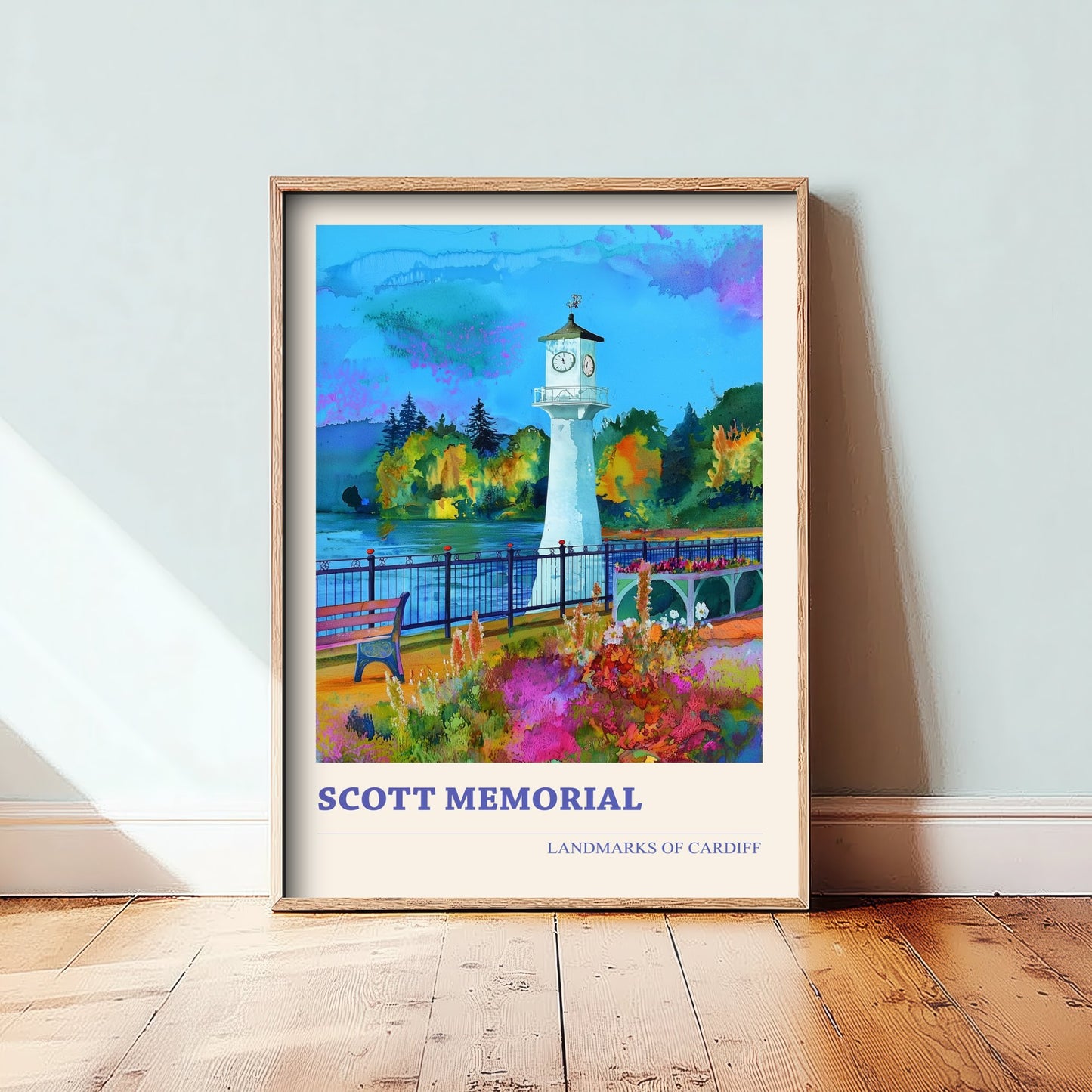 Cardiff Scott Memorial Travel Poster - Welsh Landmark Art Print - Vibrant Watercolour - Roath Park Lighthouse 3/3