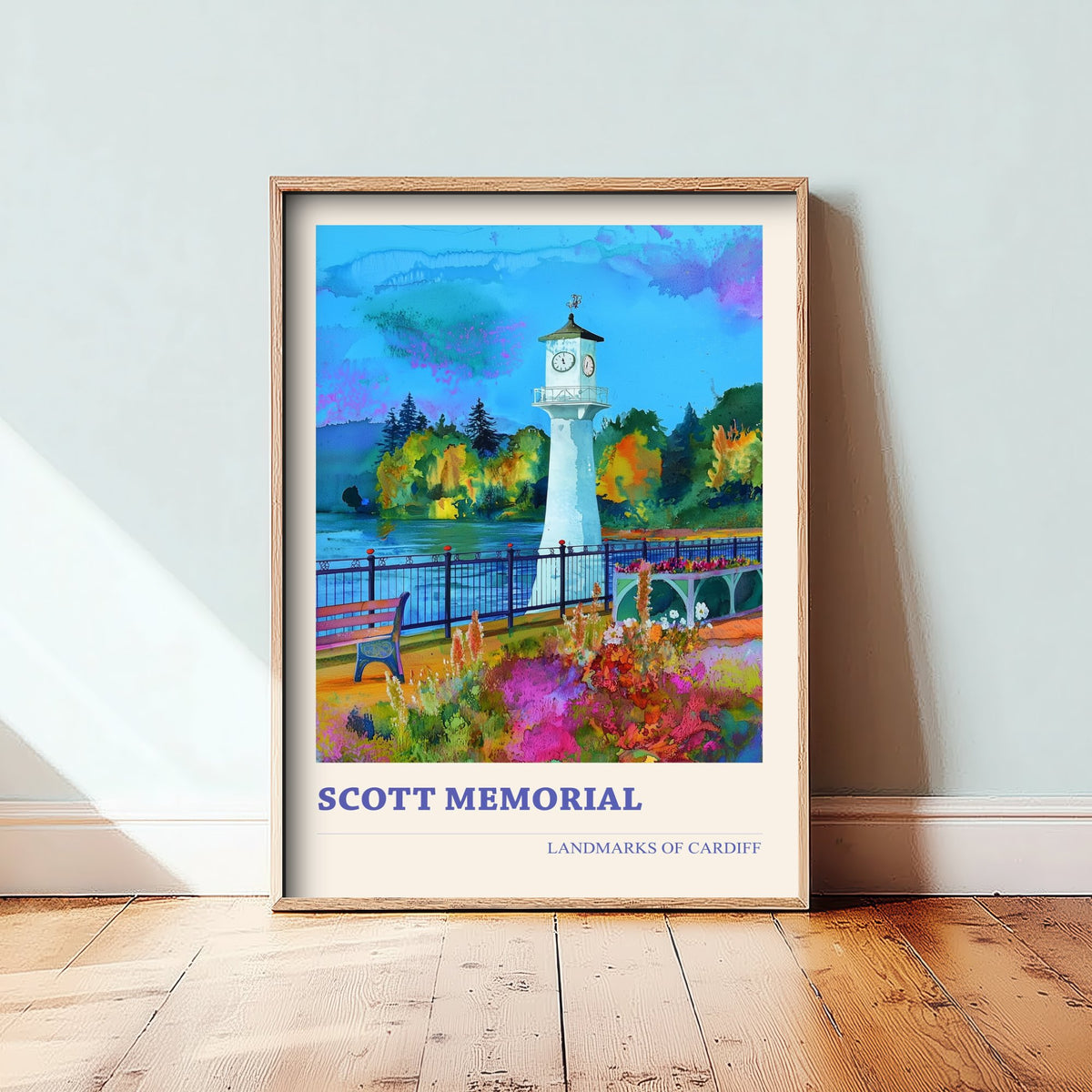 Cardiff Scott Memorial Travel Poster - Welsh Landmark Art Print - Vibrant Watercolour - Roath Park Lighthouse 3/3