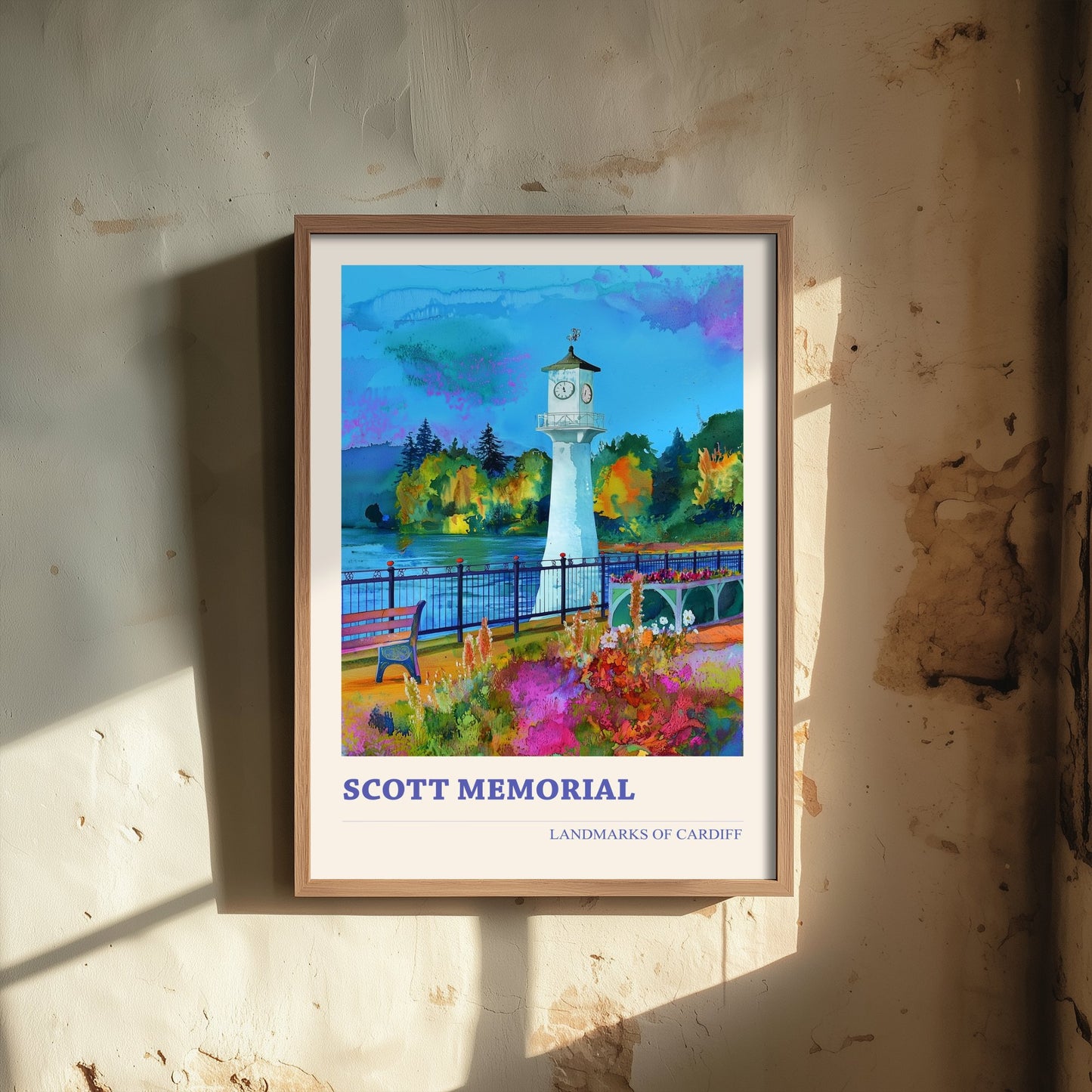 Cardiff Scott Memorial Travel Poster - Welsh Landmark Art Print - Vibrant Watercolour - Roath Park Lighthouse 3/3