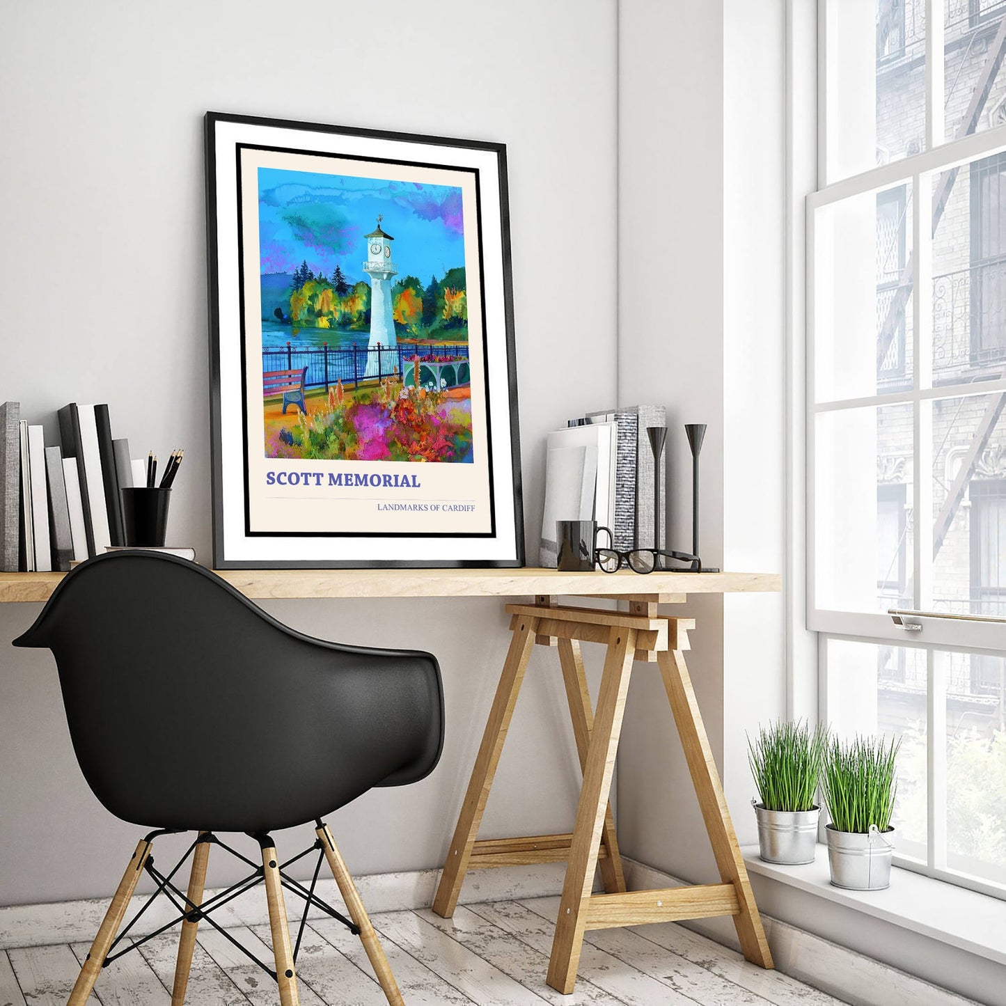 Cardiff Scott Memorial Travel Poster - Welsh Landmark Art Print - Vibrant Watercolour - Roath Park Lighthouse 3/3