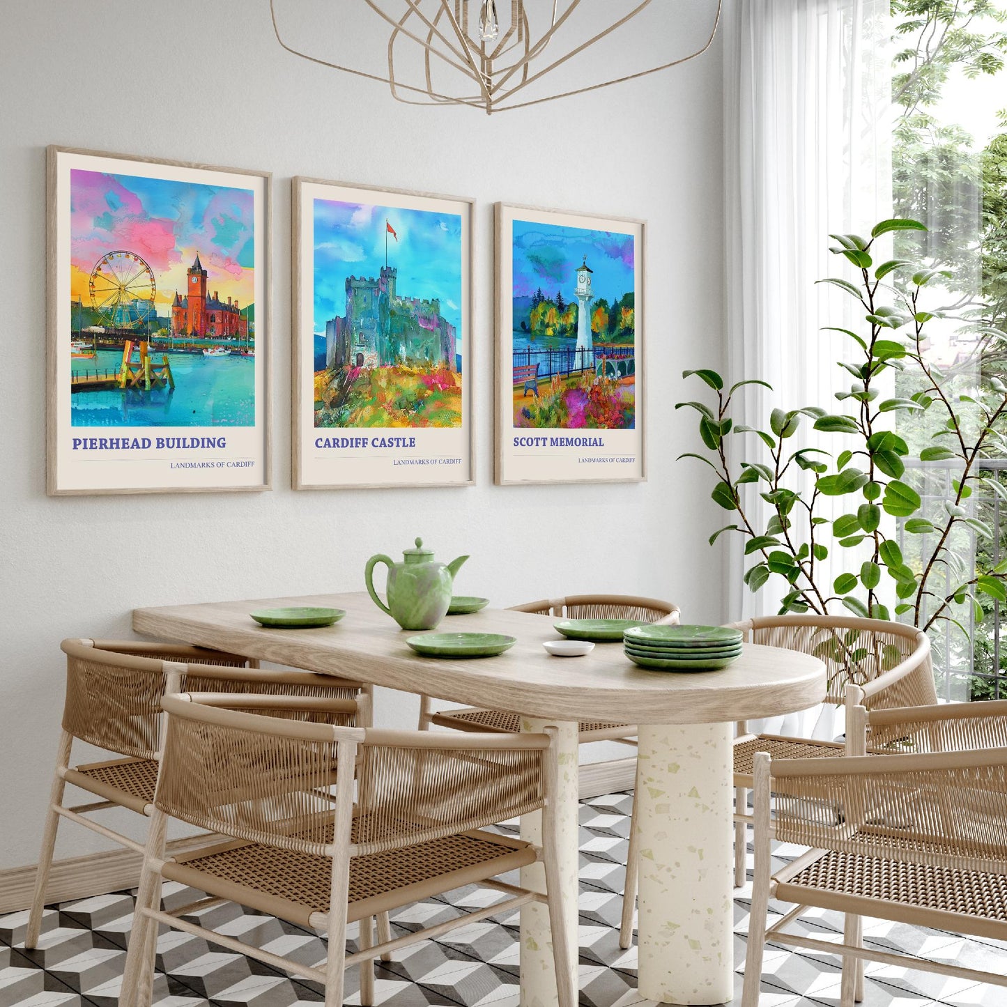 Cardiff Landmarks Wales Set of Three Prints | Pierhead Building Cardiff Castle Scott Memorial | Watercolour Travel Wall Art Poster