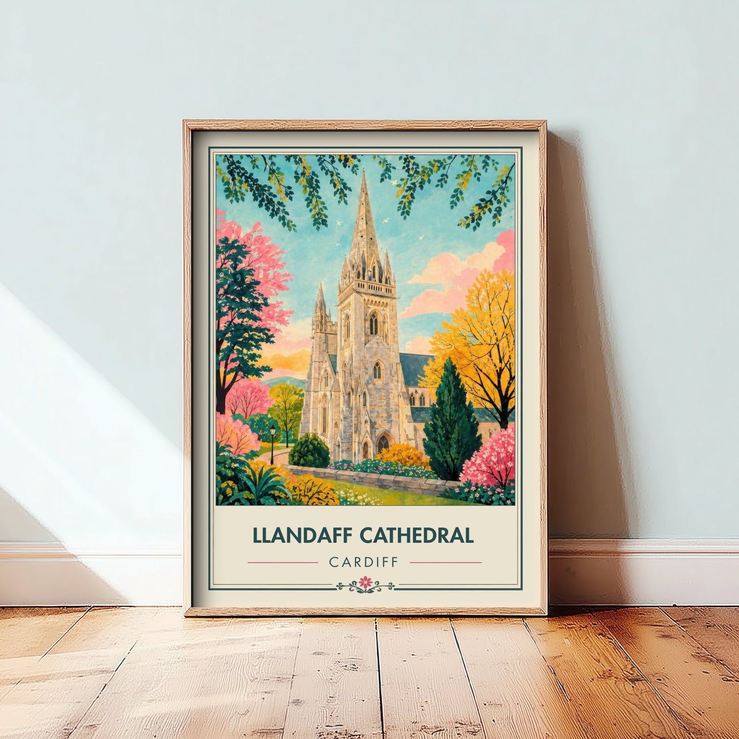 Llandaff Cathedral Travel Poster - Cardiff Wales Art Print - Vintage City Illustration - Welsh Landmark 1/3