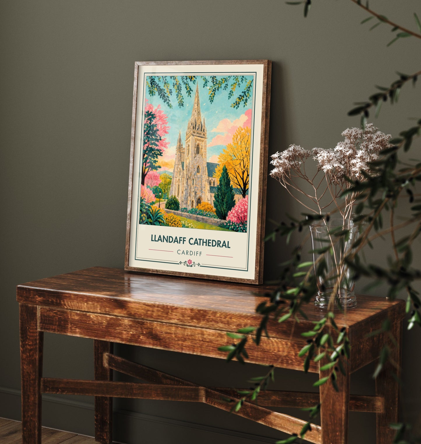 Llandaff Cathedral Travel Poster - Cardiff Wales Art Print - Vintage City Illustration - Welsh Landmark 1/3