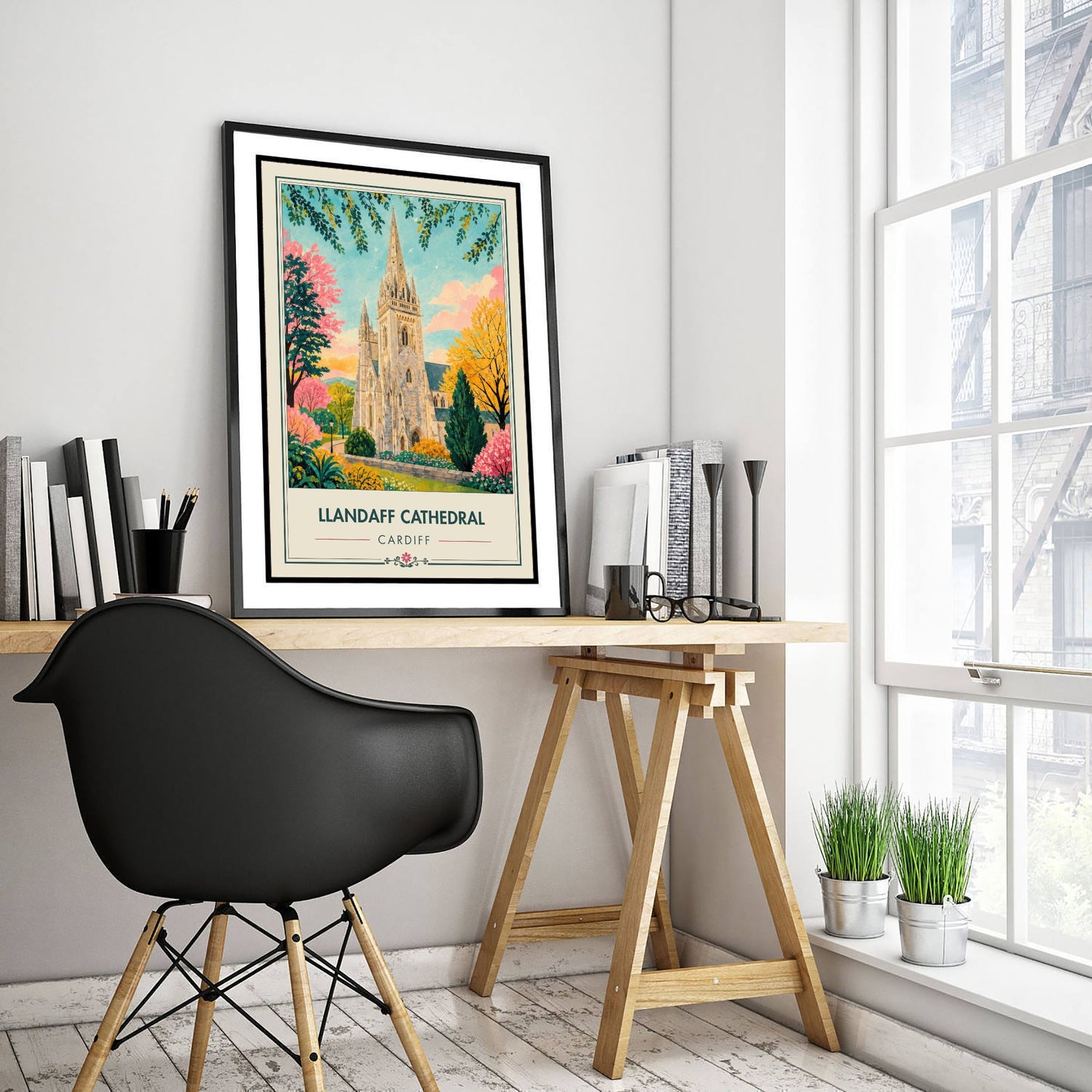Llandaff Cathedral Travel Poster - Cardiff Wales Art Print - Vintage City Illustration - Welsh Landmark 1/3