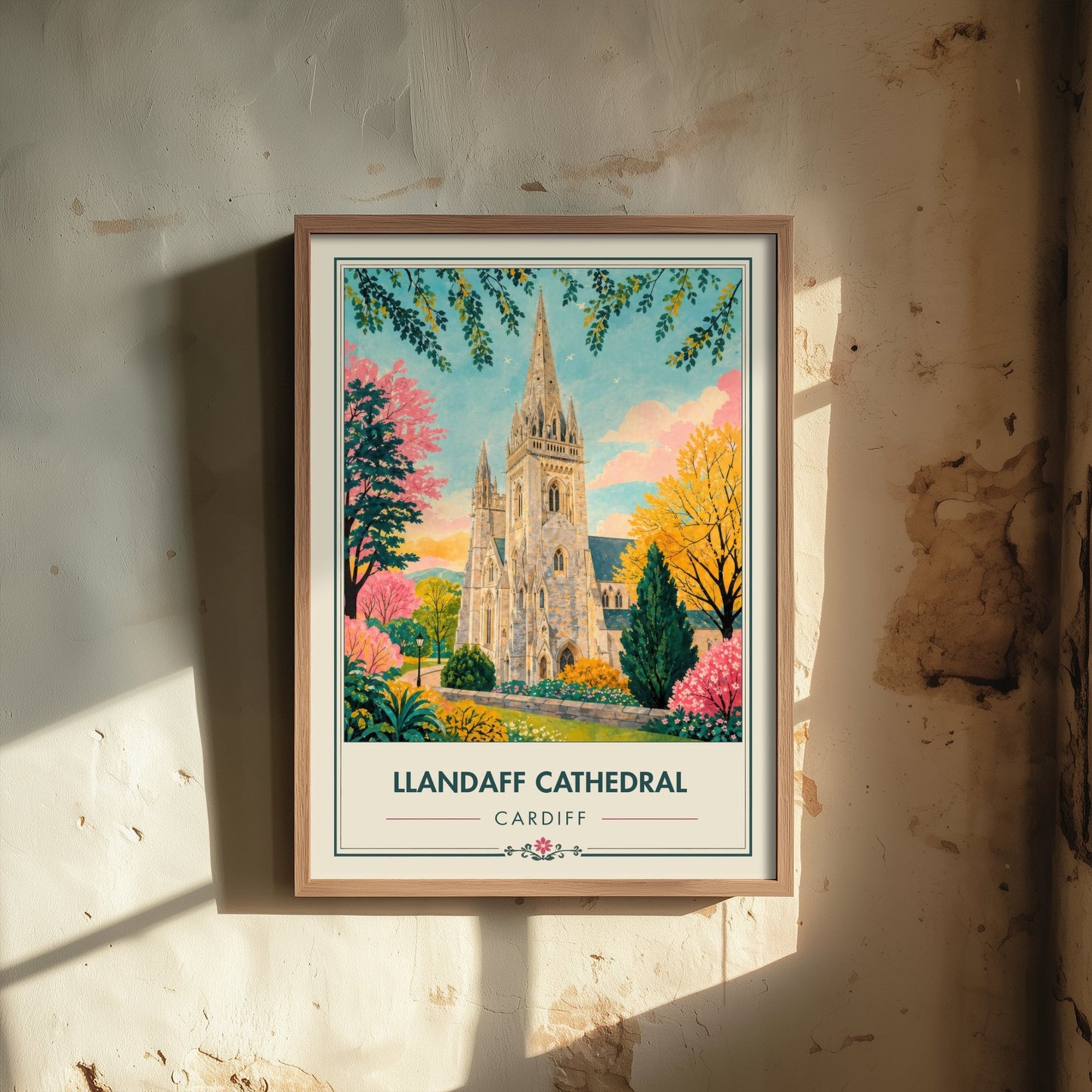 Llandaff Cathedral Travel Poster - Cardiff Wales Art Print - Vintage City Illustration - Welsh Landmark 1/3
