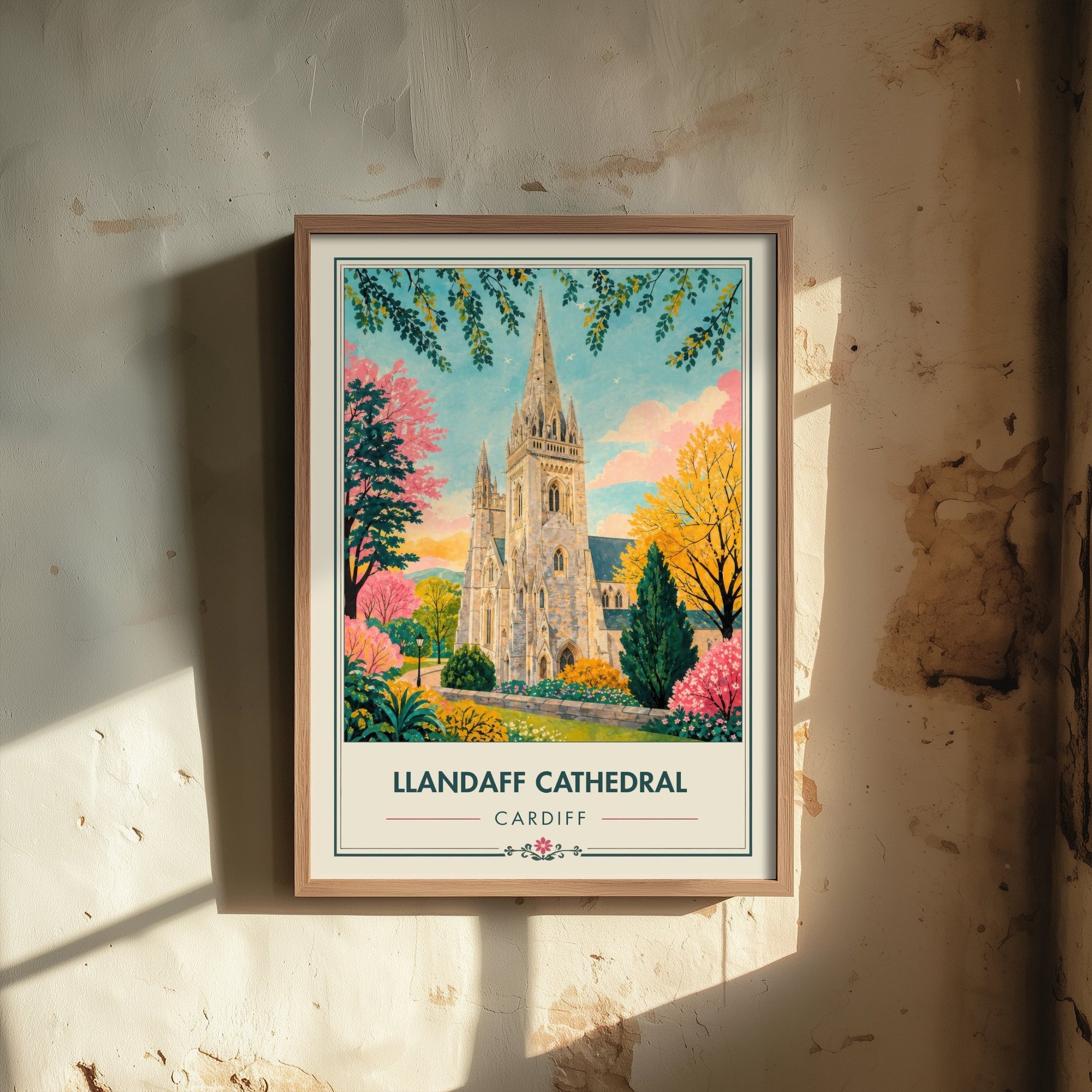 Llandaff Cathedral Travel Poster - Cardiff Wales Art Print - Vintage City Illustration - Welsh Landmark 1/3