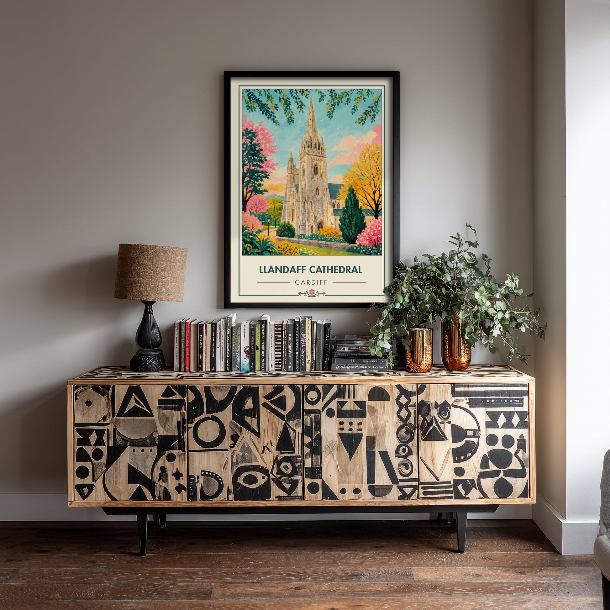 Llandaff Cathedral Travel Poster - Cardiff Wales Art Print - Vintage City Illustration - Welsh Landmark 1/3