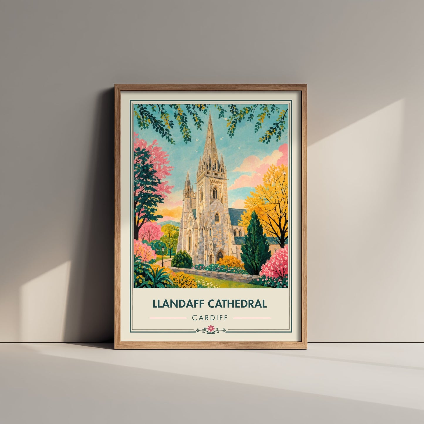 Llandaff Cathedral Travel Poster - Cardiff Wales Art Print - Vintage City Illustration - Welsh Landmark 1/3