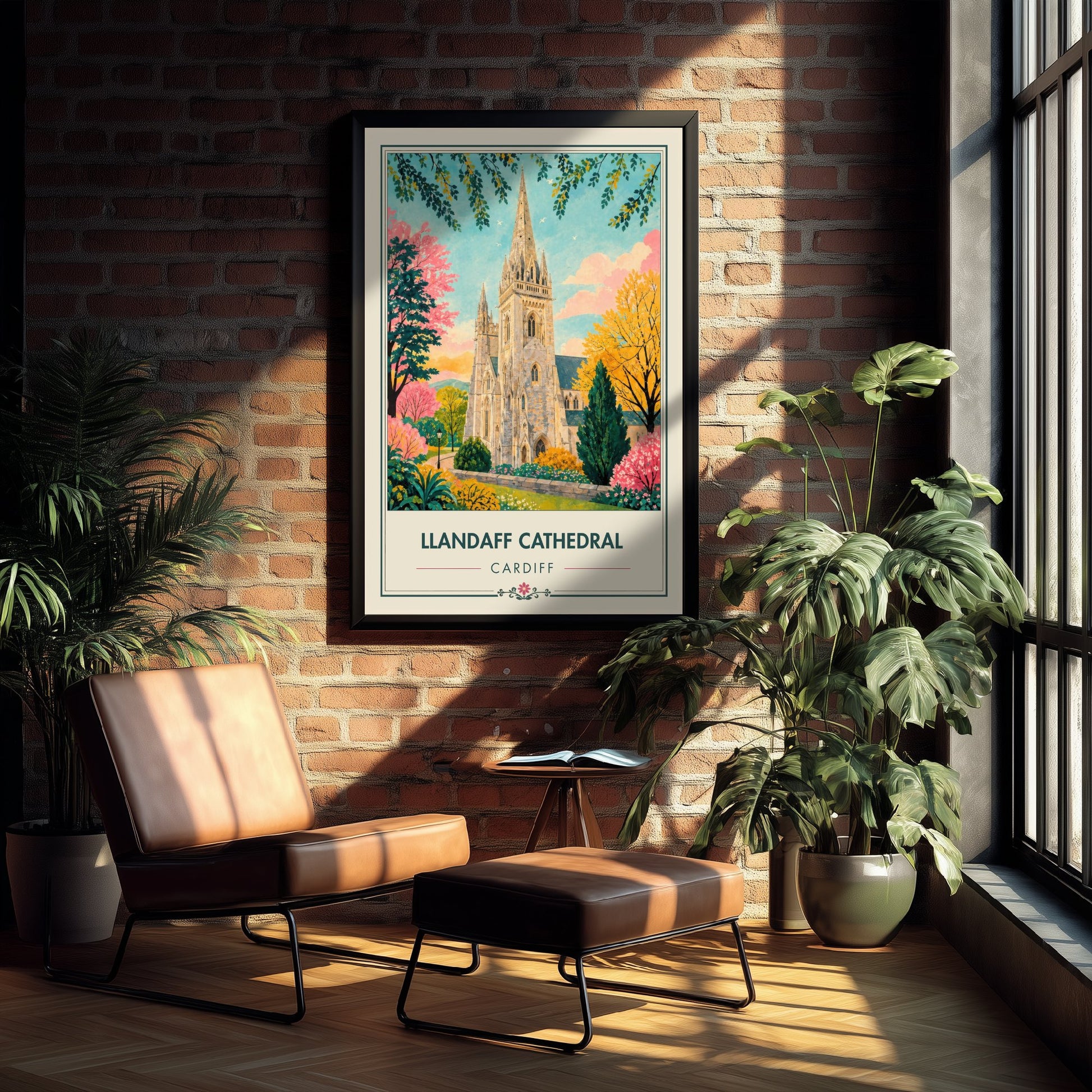Llandaff Cathedral Travel Poster - Cardiff Wales Art Print - Vintage City Illustration - Welsh Landmark 1/3