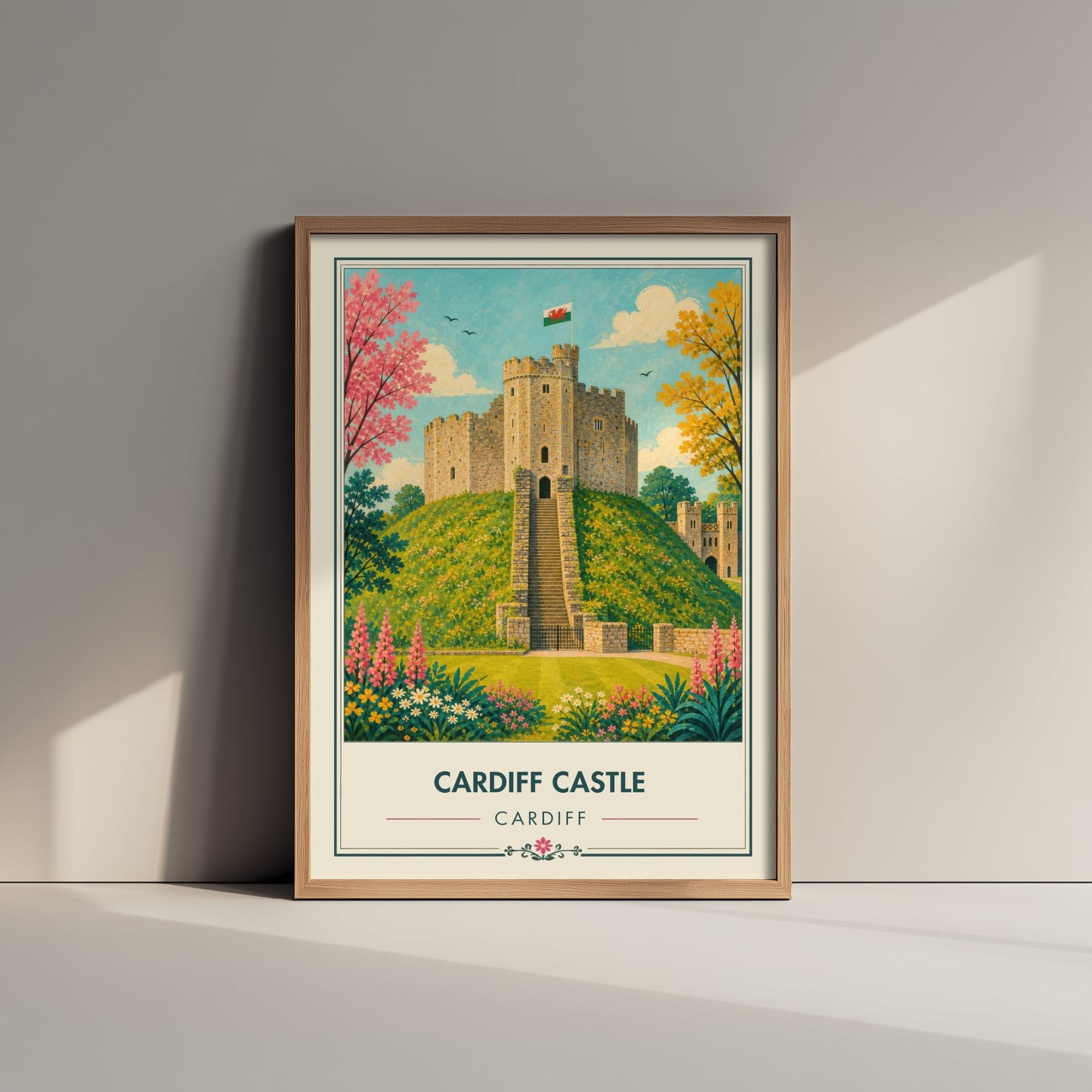 Cardiff Castle Travel Poster - Cardiff Wales Art Print - Vintage City Illustration - Welsh Landmark 2/3