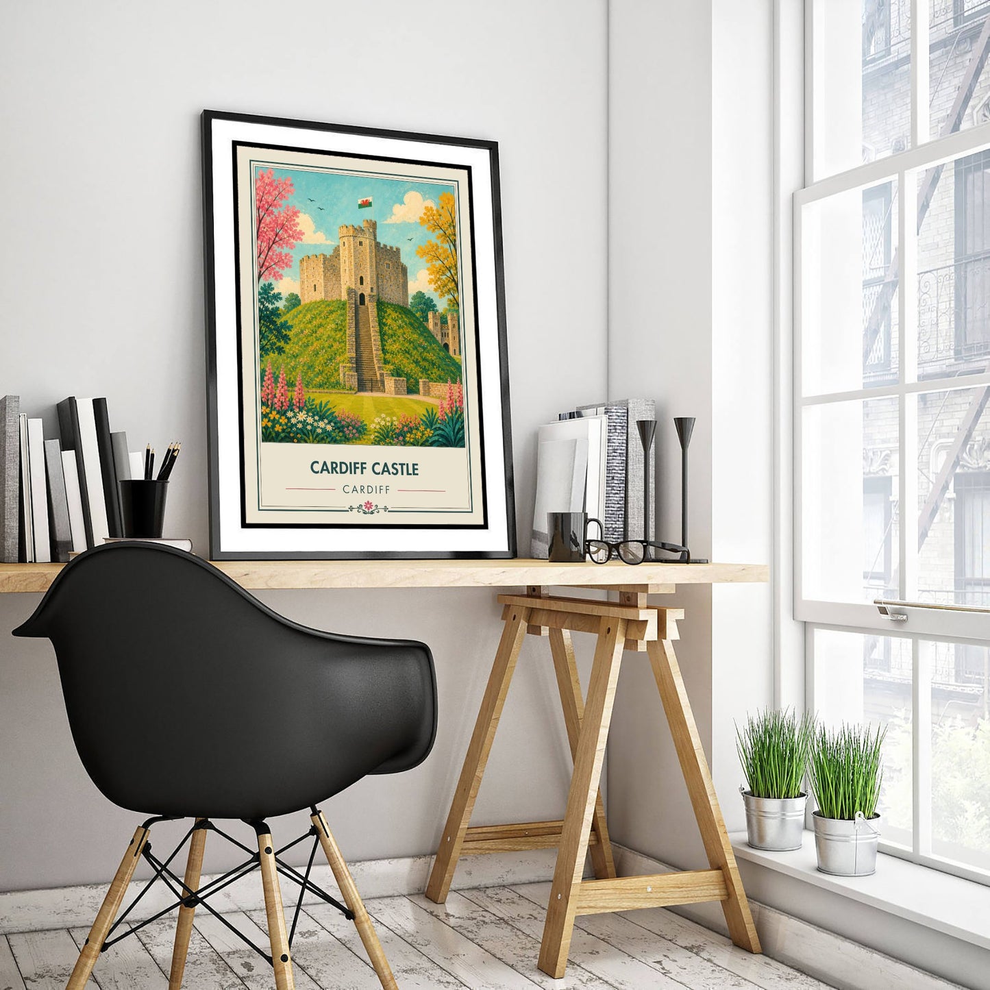 Cardiff Castle Travel Poster - Cardiff Wales Art Print - Vintage City Illustration - Welsh Landmark 2/3
