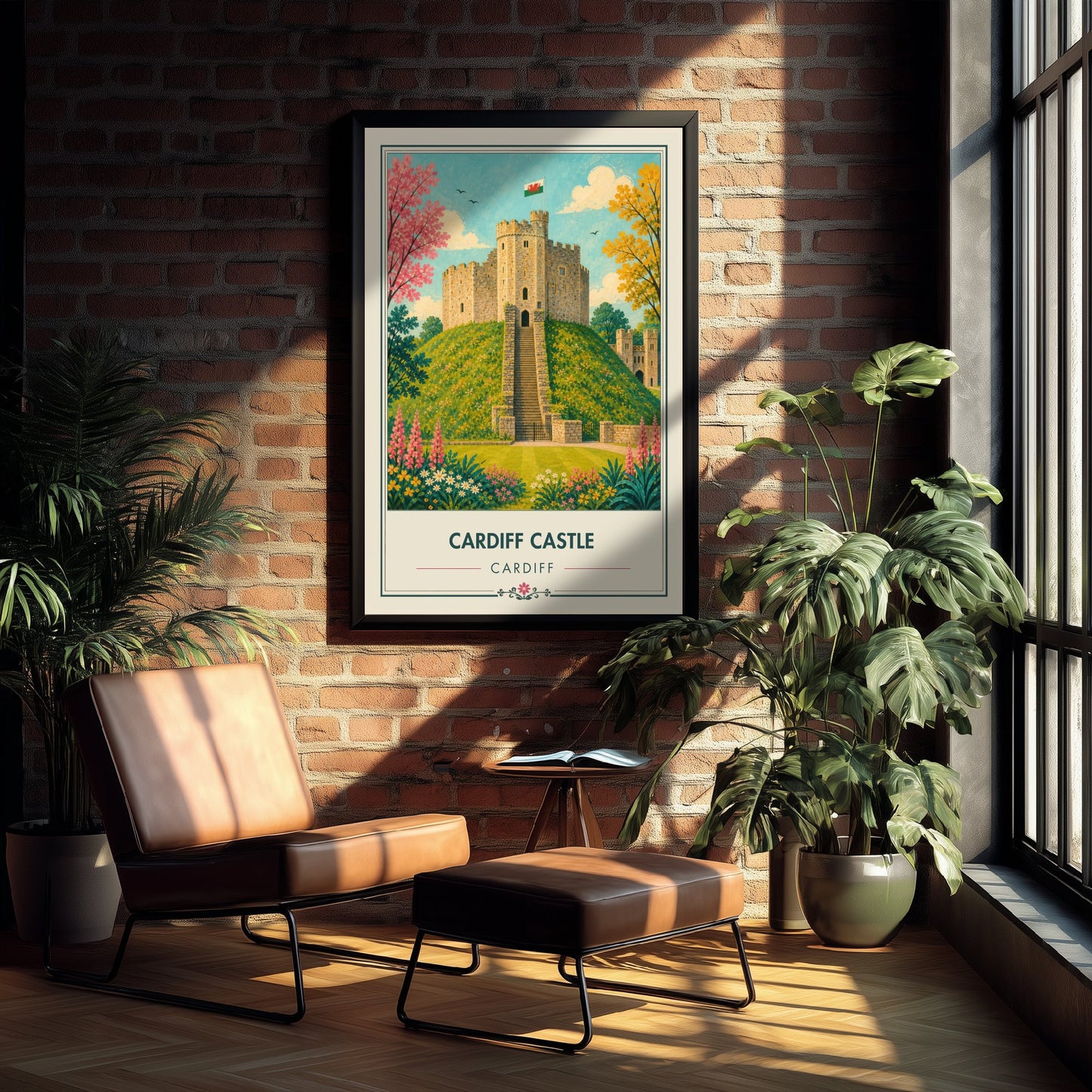 Cardiff Castle Travel Poster - Cardiff Wales Art Print - Vintage City Illustration - Welsh Landmark 2/3