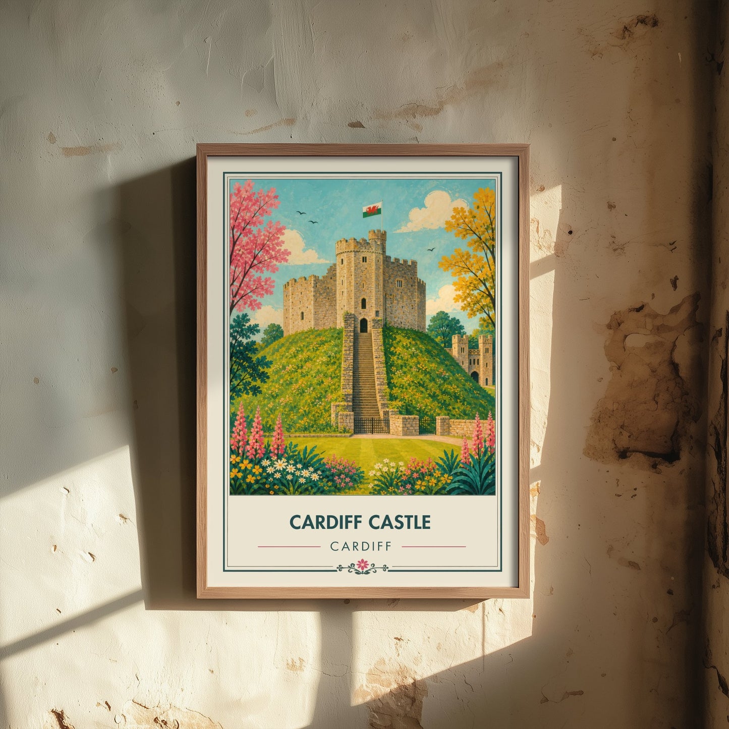 Cardiff Castle Travel Poster - Cardiff Wales Art Print - Vintage City Illustration - Welsh Landmark 2/3